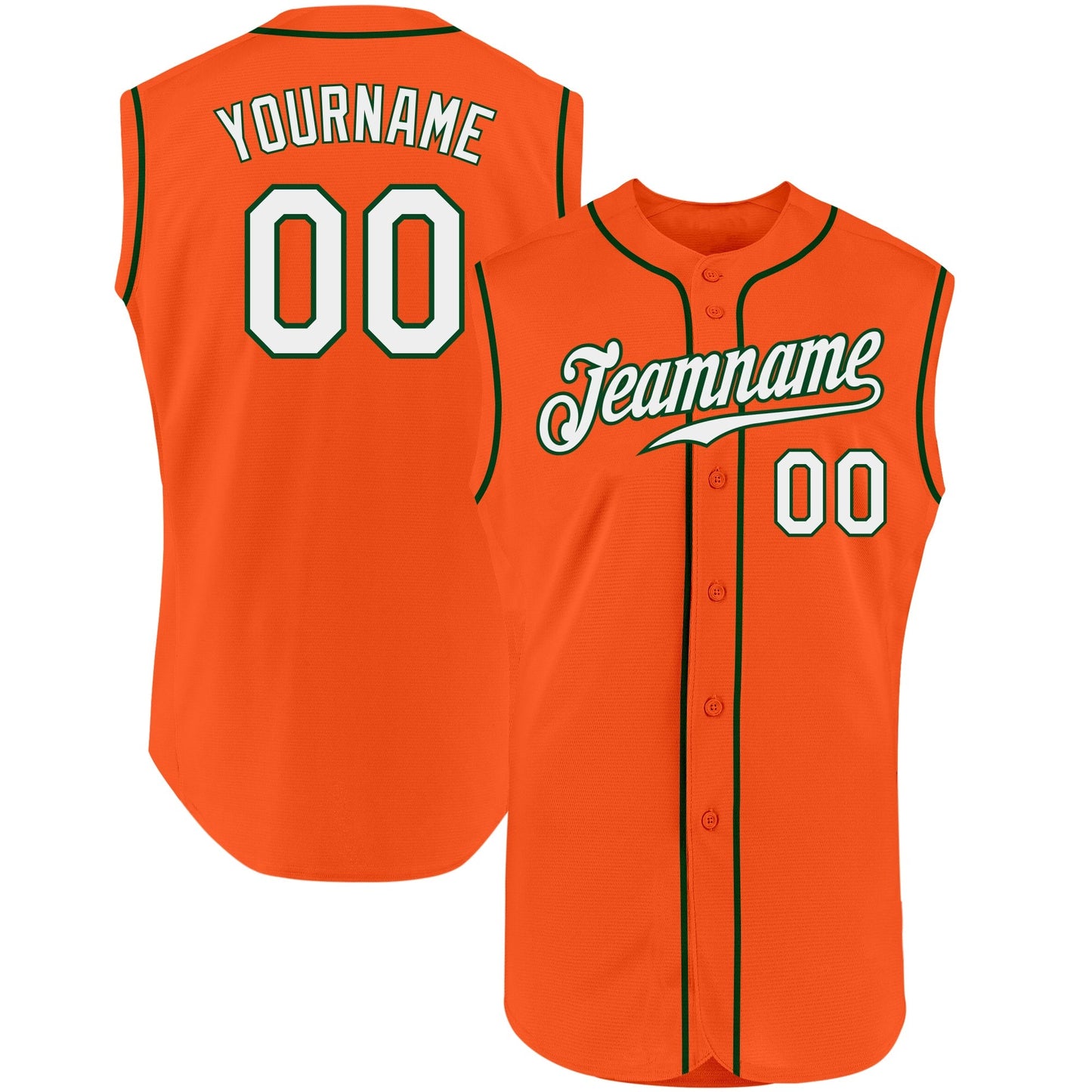 Custom Orange White-Green Authentic Sleeveless Baseball Jersey baseball jersey product view 1