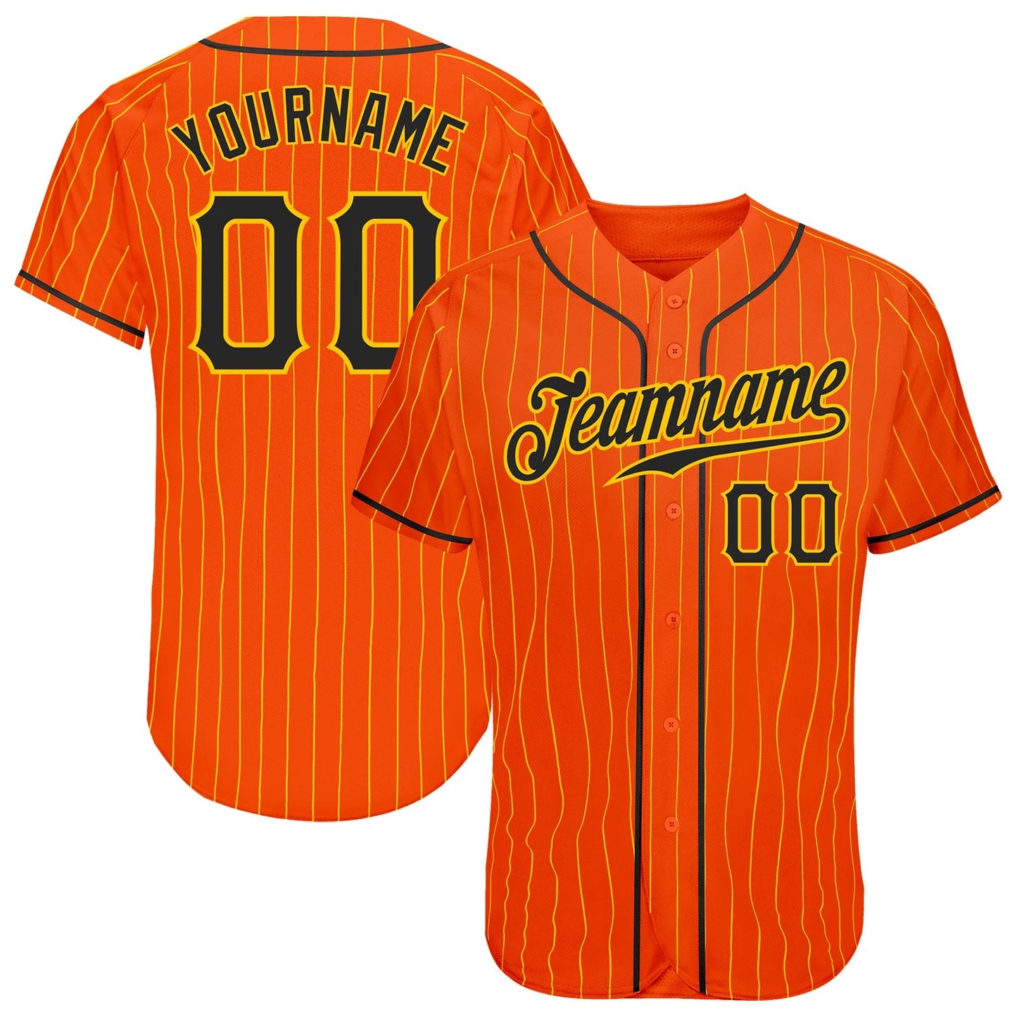 Custom Orange Gold Pinstripe Black-Gold Authentic Baseball Jersey baseball jersey product view 1
