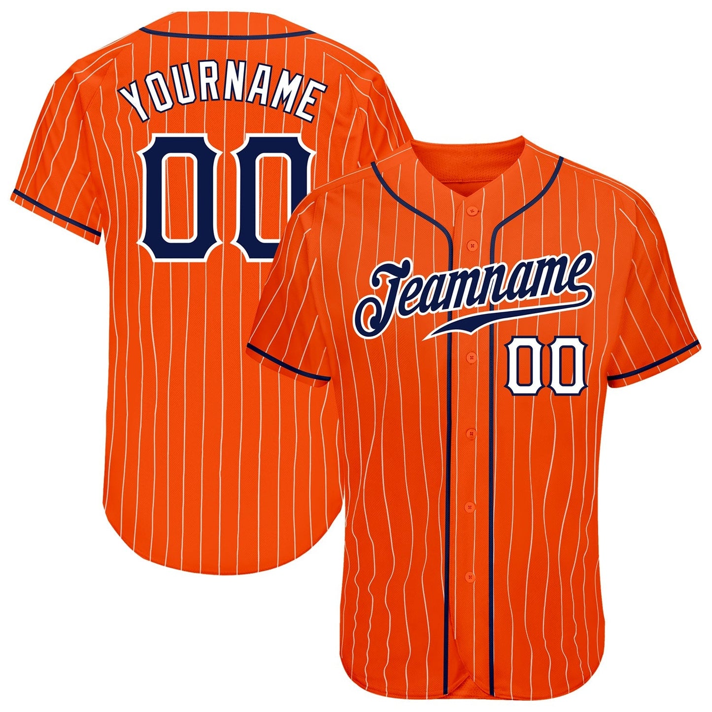Custom Orange White Pinstripe Navy-White Authentic Baseball Jersey baseball jersey product view 1