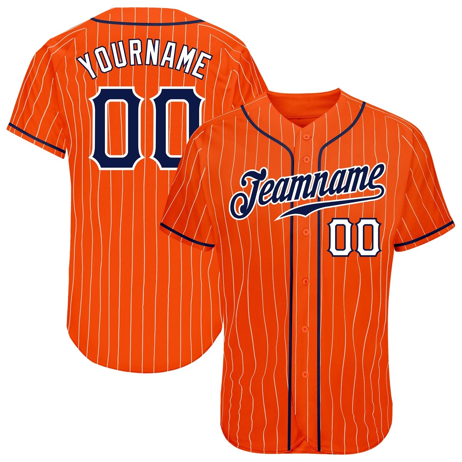 Custom Orange White Pinstripe Navy-White Authentic Baseball Jersey baseball jersey product view 1