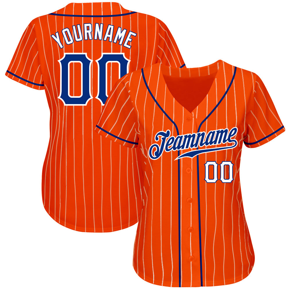 Custom Orange White Pinstripe Royal-White Authentic Baseball Jersey baseball jersey product view 2