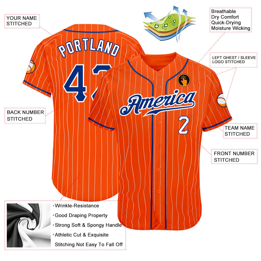 Custom Orange White Pinstripe Royal-White Authentic Baseball Jersey baseball jersey product view 3