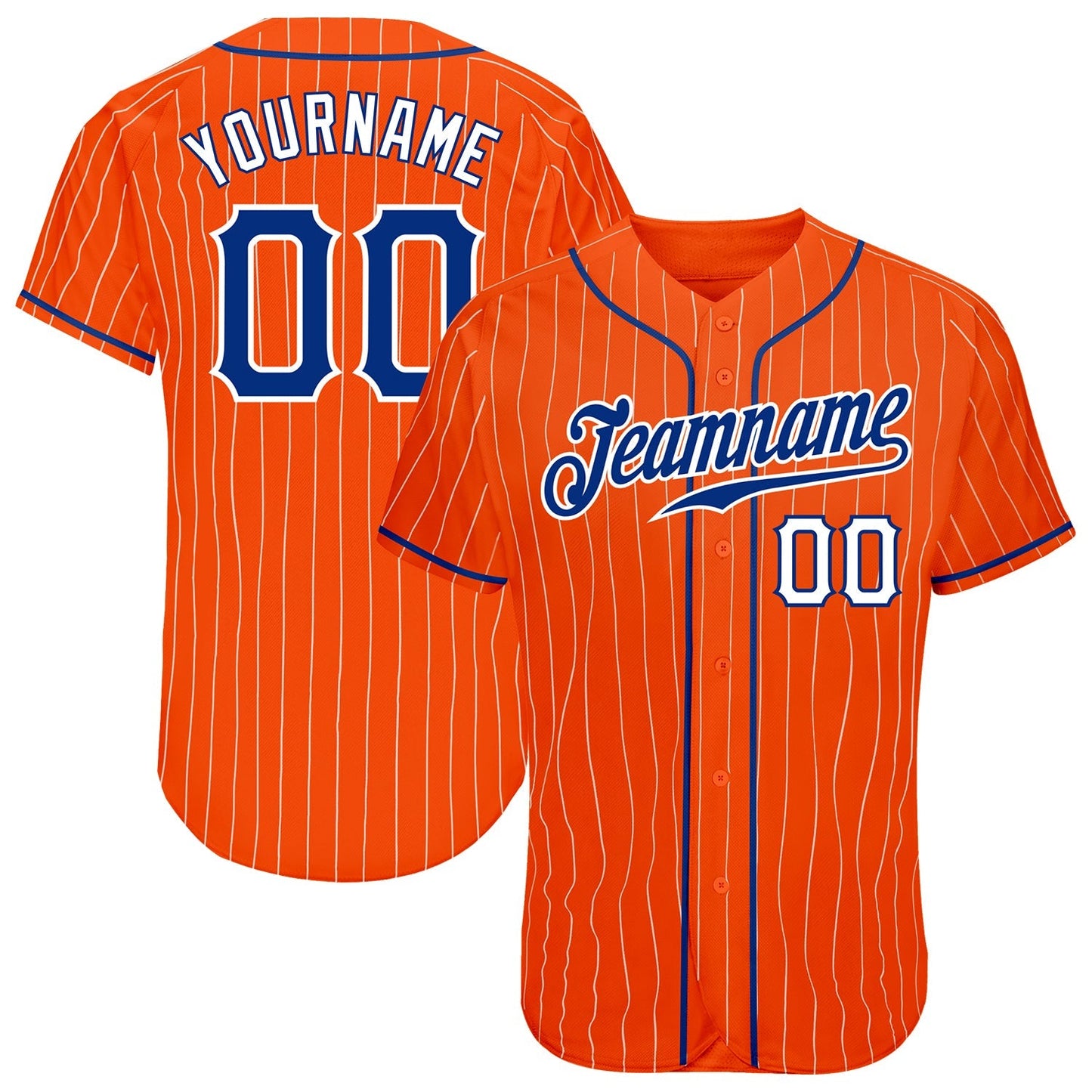 Custom Orange White Pinstripe Royal-White Authentic Baseball Jersey baseball jersey product view 1