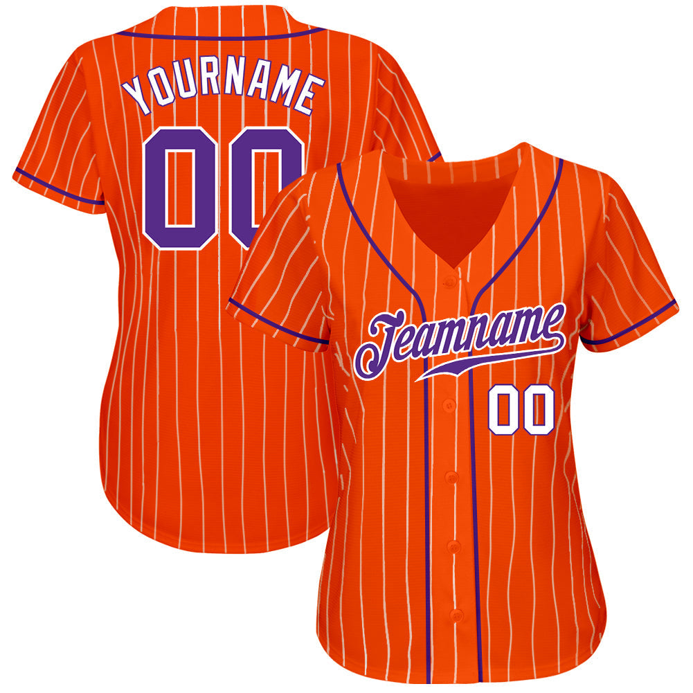 Custom Orange White Pinstripe Purple-White Authentic Baseball Jersey baseball jersey product view 2