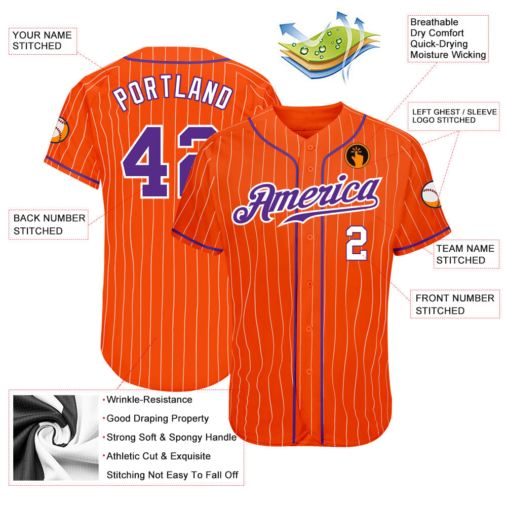 Custom Orange White Pinstripe Purple-White Authentic Baseball Jersey baseball jersey product view 3