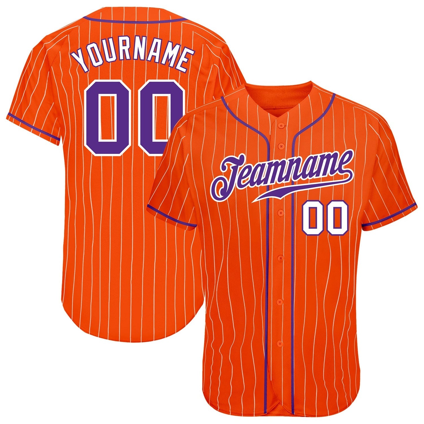 Custom Orange White Pinstripe Purple-White Authentic Baseball Jersey baseball jersey product view 1