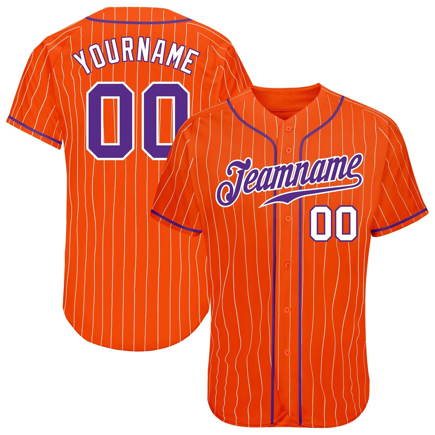 Custom Orange White Pinstripe Purple-White Authentic Baseball Jersey baseball jersey product view 1