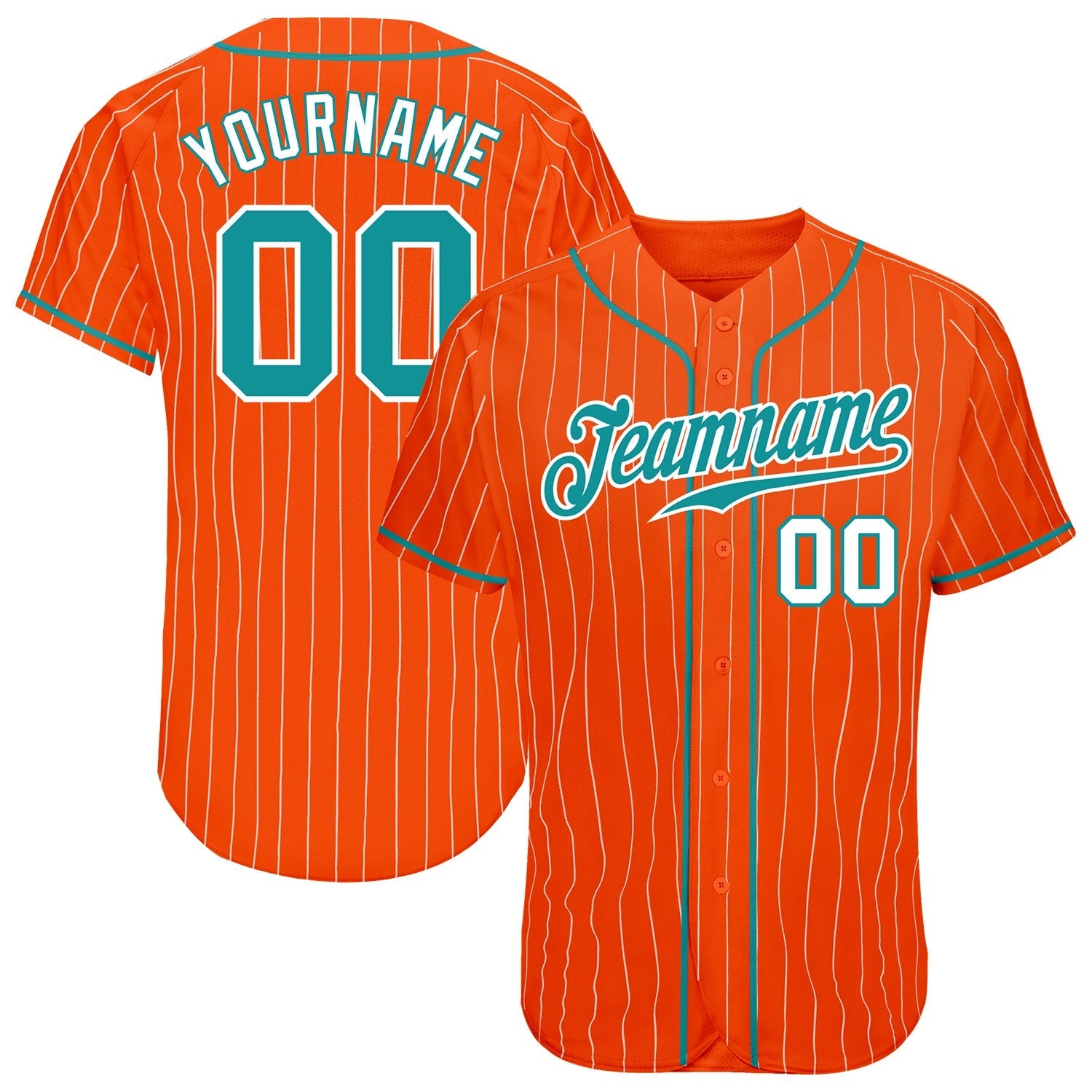 Custom Orange White Pinstripe Teal-White Authentic Baseball Jersey baseball jersey product view 1