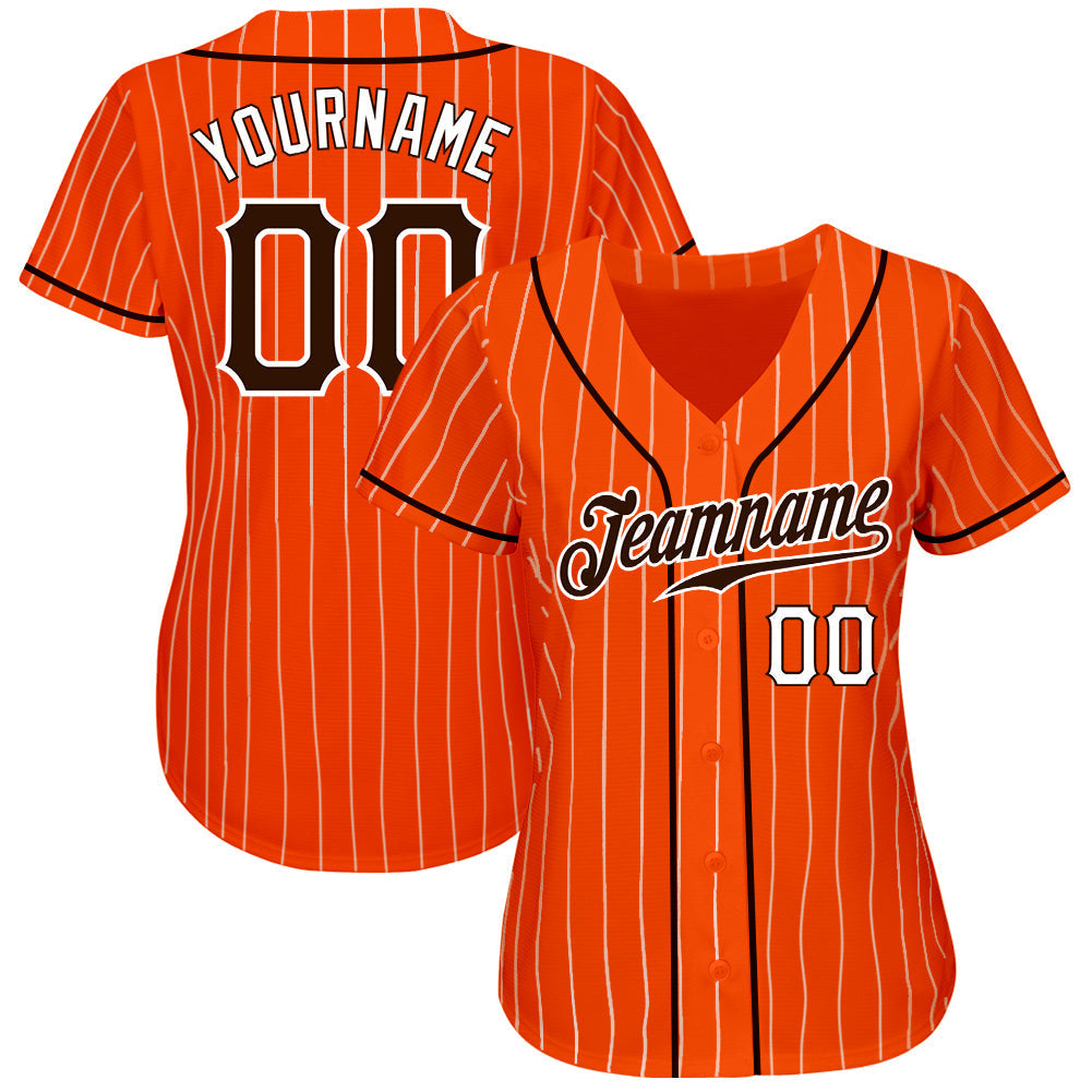 Custom Orange White Pinstripe Brown-White Authentic Baseball Jersey baseball jersey product view 2