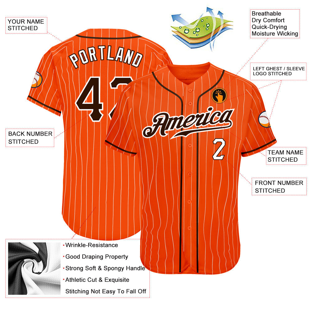 Custom Orange White Pinstripe Brown-White Authentic Baseball Jersey baseball jersey product view 3