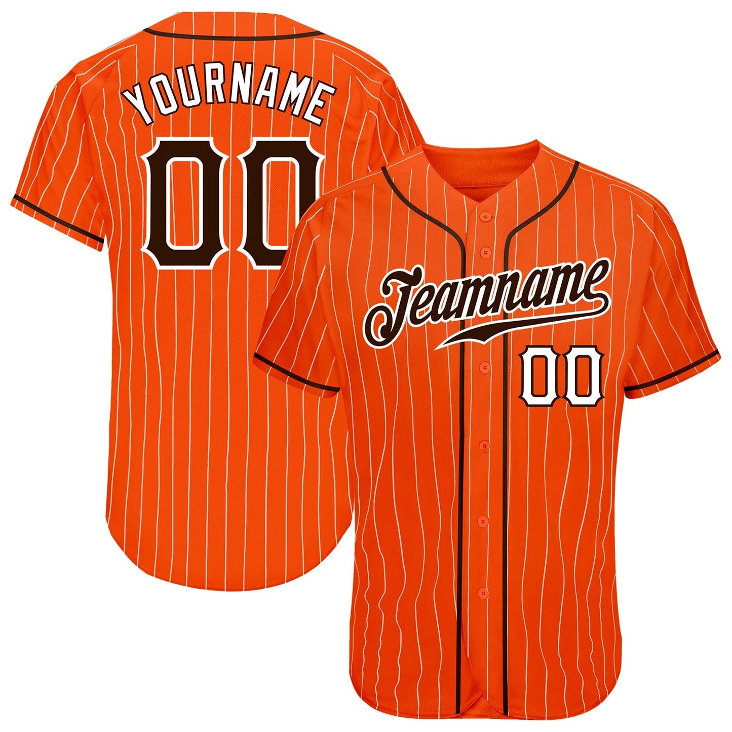 Custom Orange White Pinstripe Brown-White Authentic Baseball Jersey baseball jersey product view 1