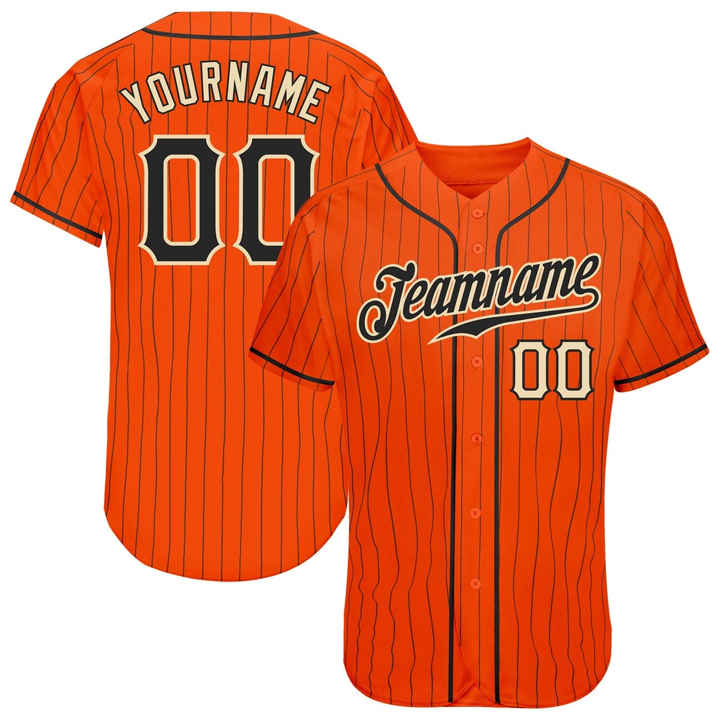Custom Orange Black Pinstripe Black-Cream Authentic Baseball Jersey baseball jersey product view 1