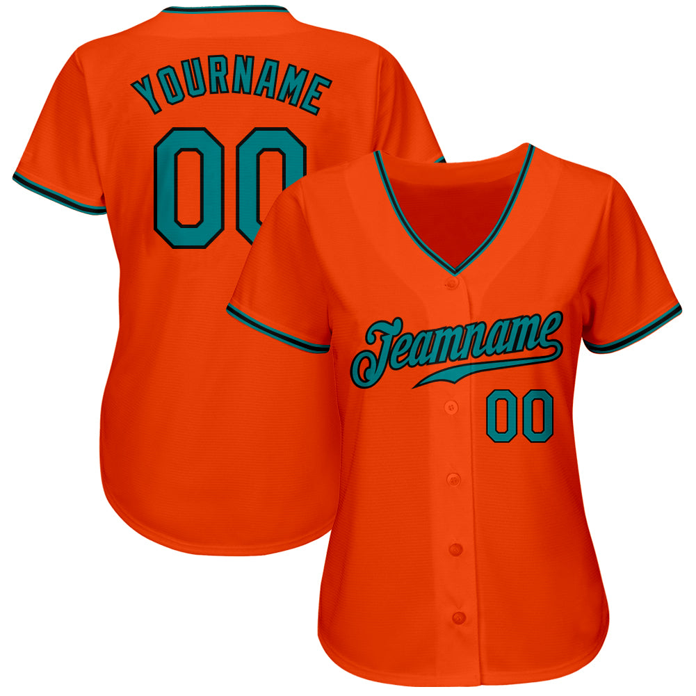 Custom Orange Teal-Black Authentic Baseball Jersey baseball jersey product view 2
