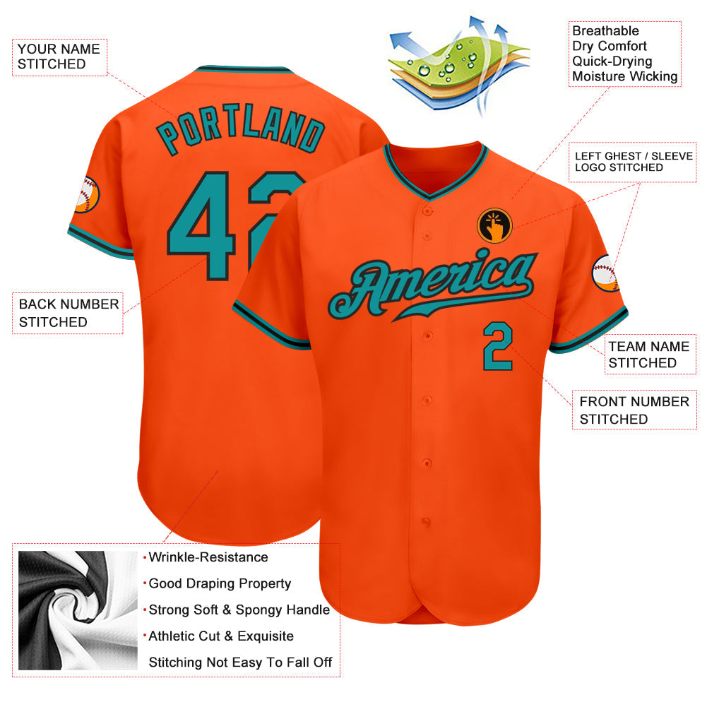 Custom Orange Teal-Black Authentic Baseball Jersey baseball jersey product view 3