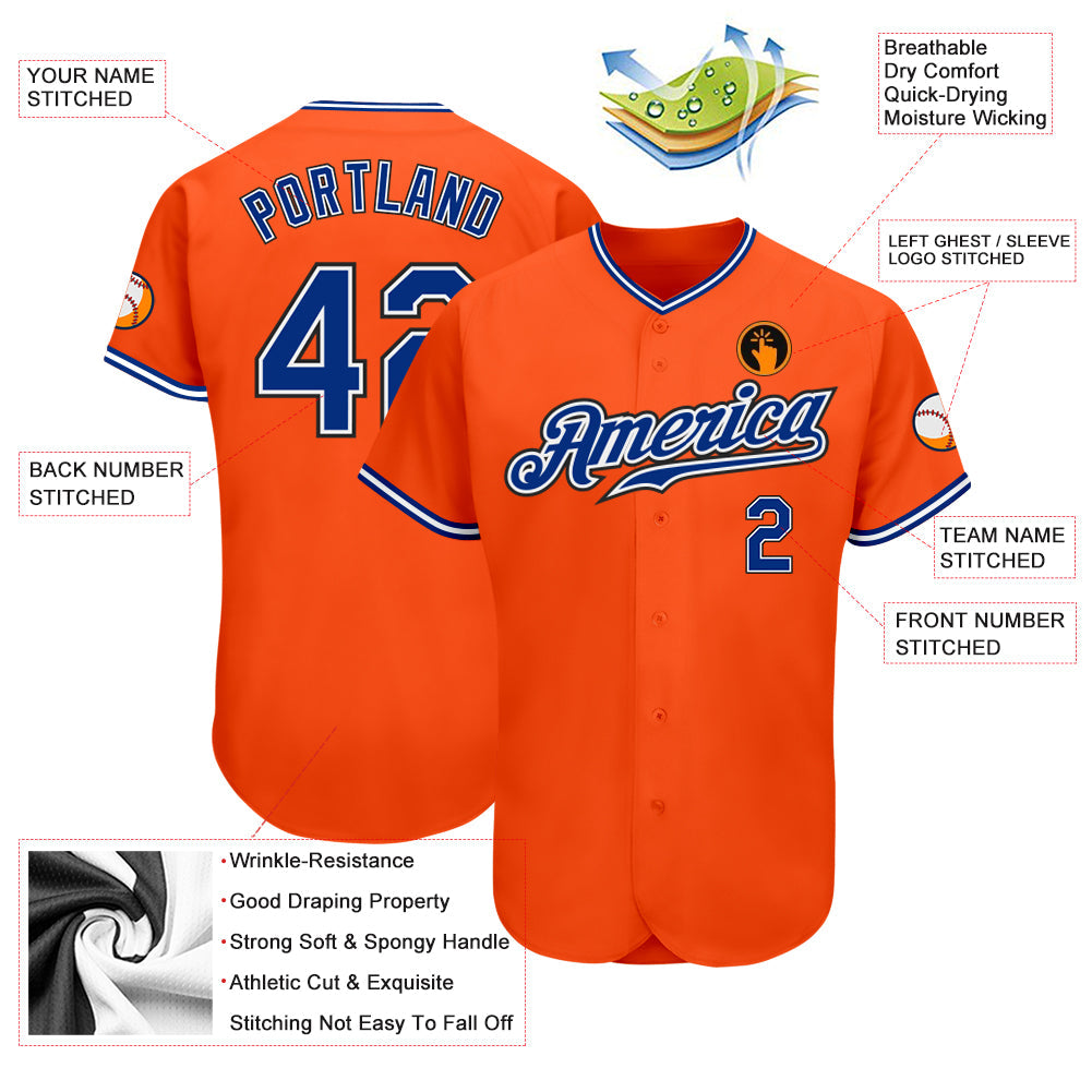Custom Orange Royal-Black Authentic Baseball Jersey baseball jersey product view 3
