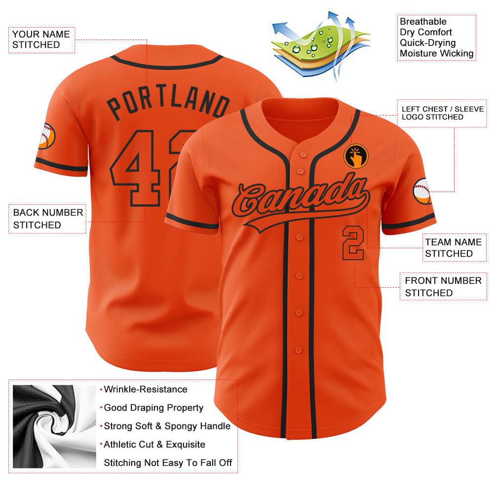 Custom Orange Orange-Black Authentic Baseball Jersey baseball jersey product view 3