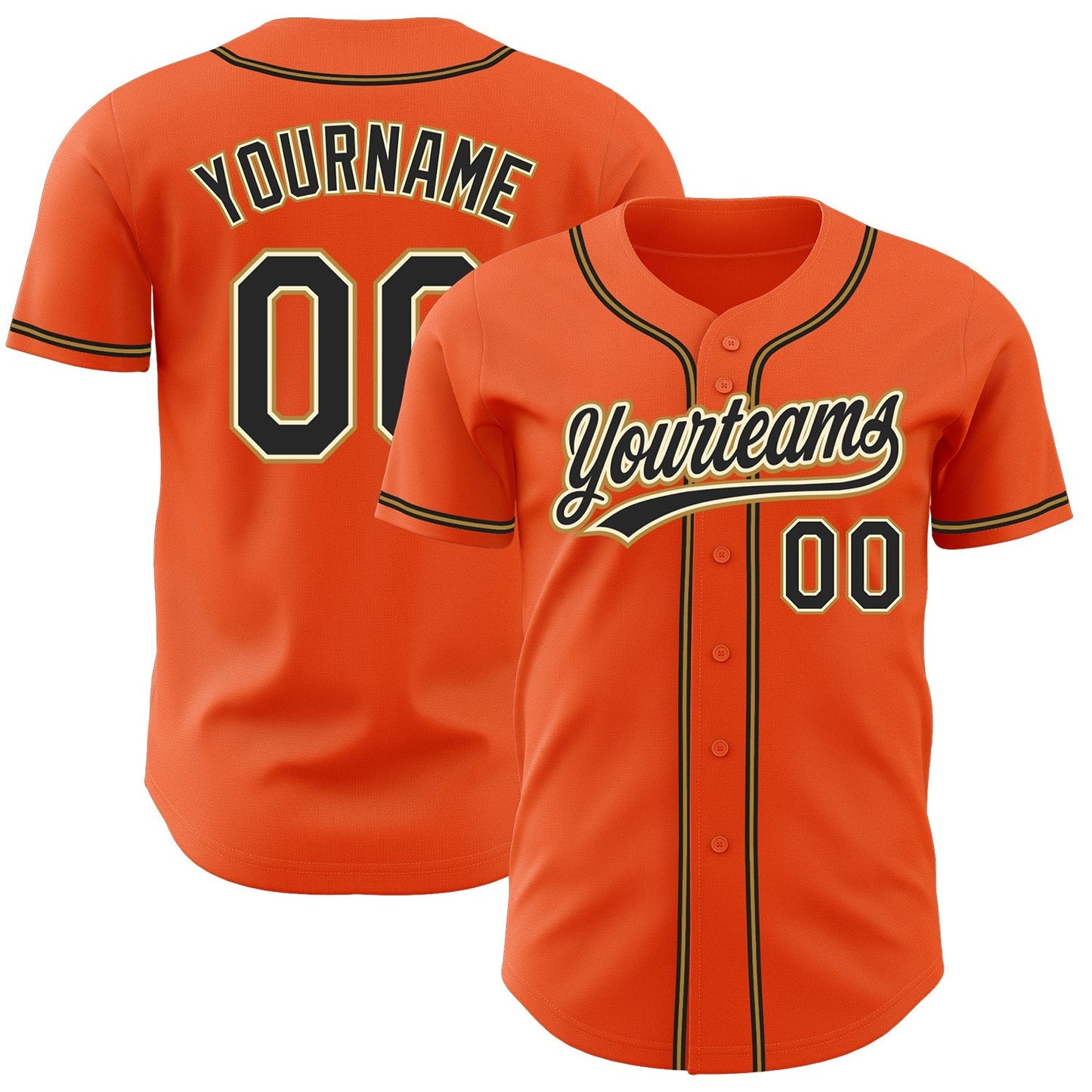 Custom Orange Black Cream-Old Gold Authentic Baseball Jersey baseball jersey product view 1