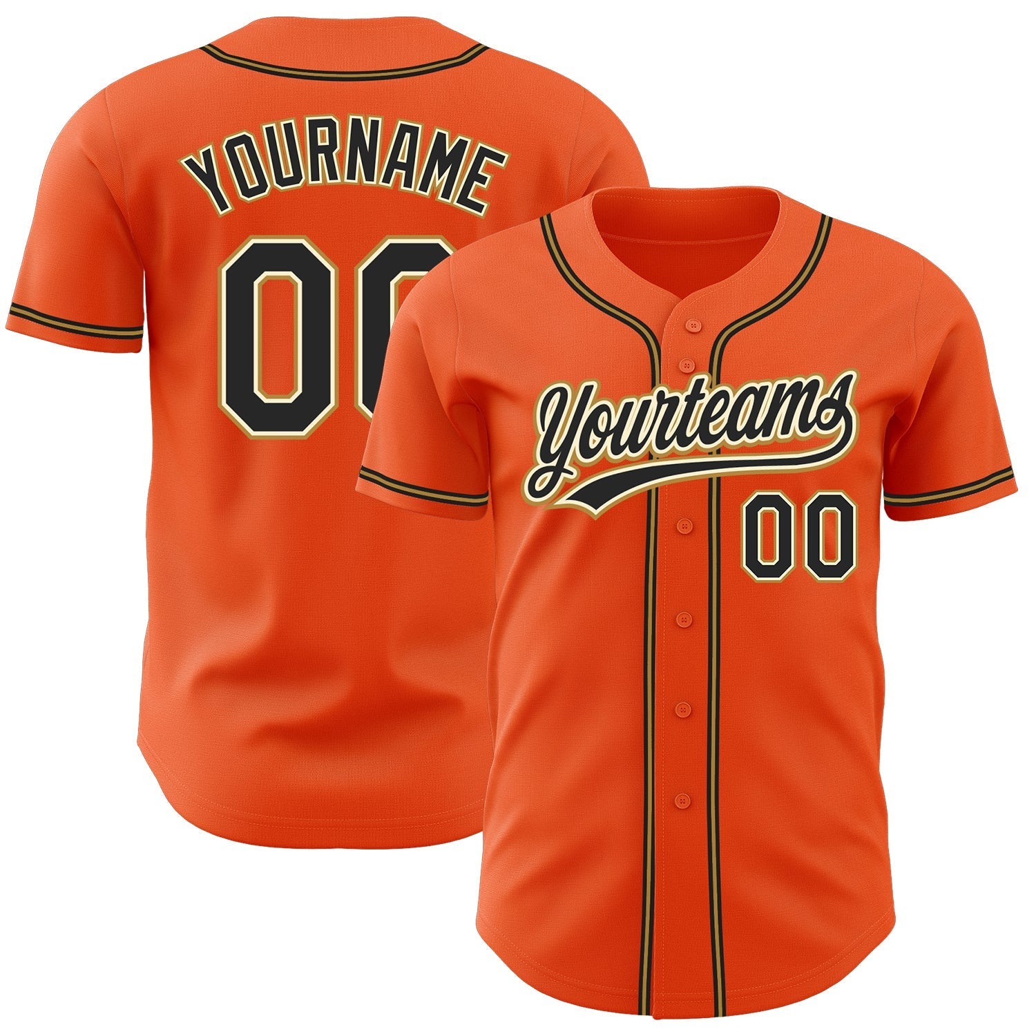 Custom Orange Black Cream-Old Gold Authentic Baseball Jersey baseball jersey product view 1