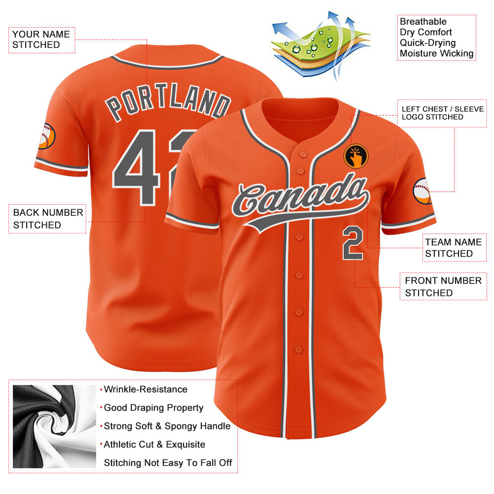 Custom Orange Steel Gray-White Authentic Baseball Jersey baseball jersey product view 3
