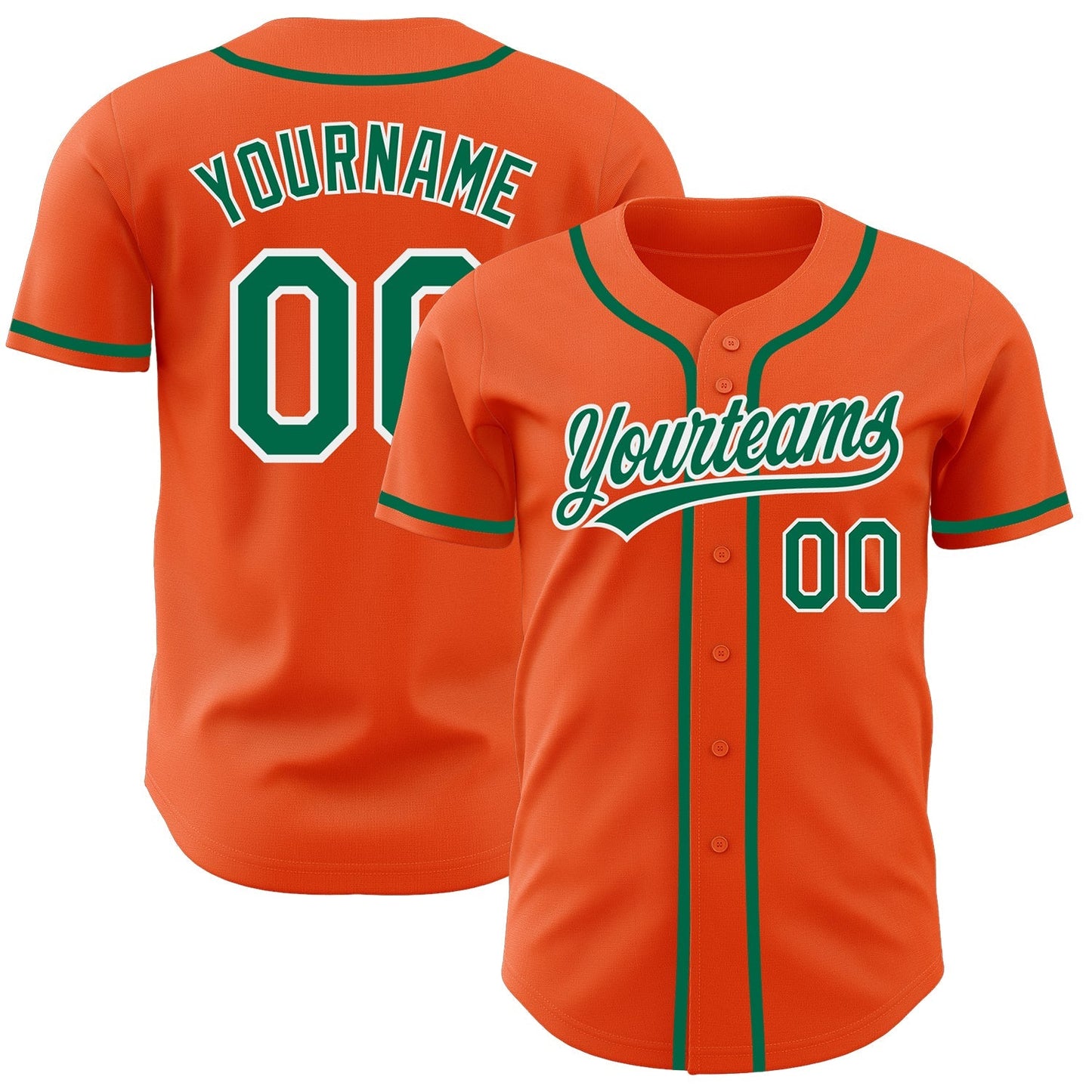 Custom Orange Kelly Green-White Authentic Baseball Jersey baseball jersey product view 1