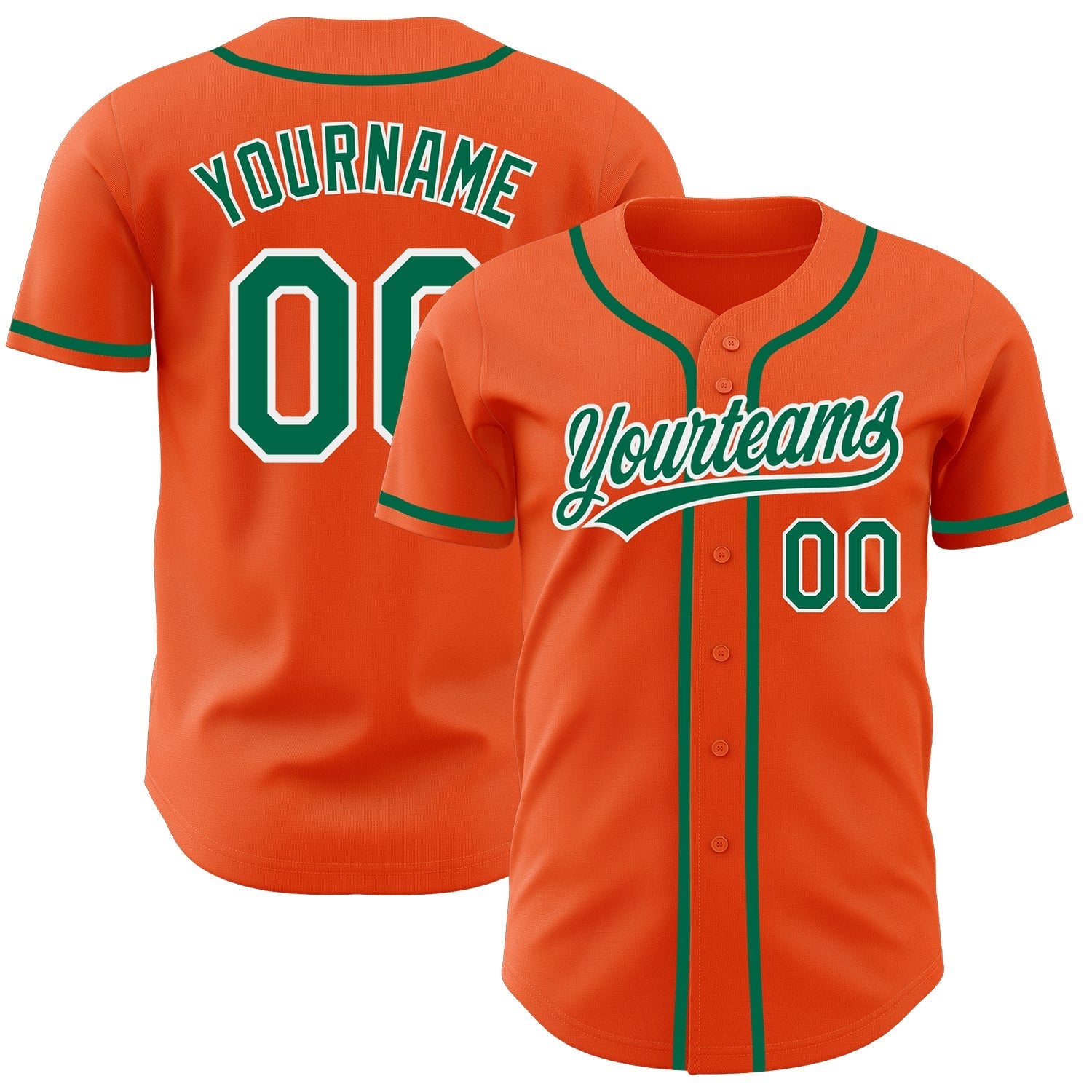Custom Orange Kelly Green-White Authentic Baseball Jersey baseball jersey product view 1