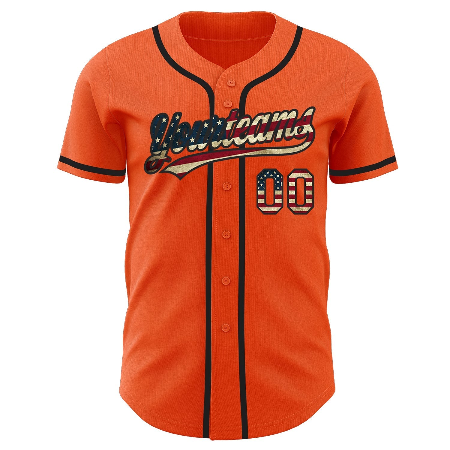 Custom Orange Vintage USA Flag-Black Authentic Baseball Jersey baseball jersey product view 2
