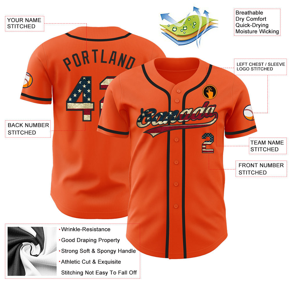 Custom Orange Vintage USA Flag-Black Authentic Baseball Jersey baseball jersey product view 3