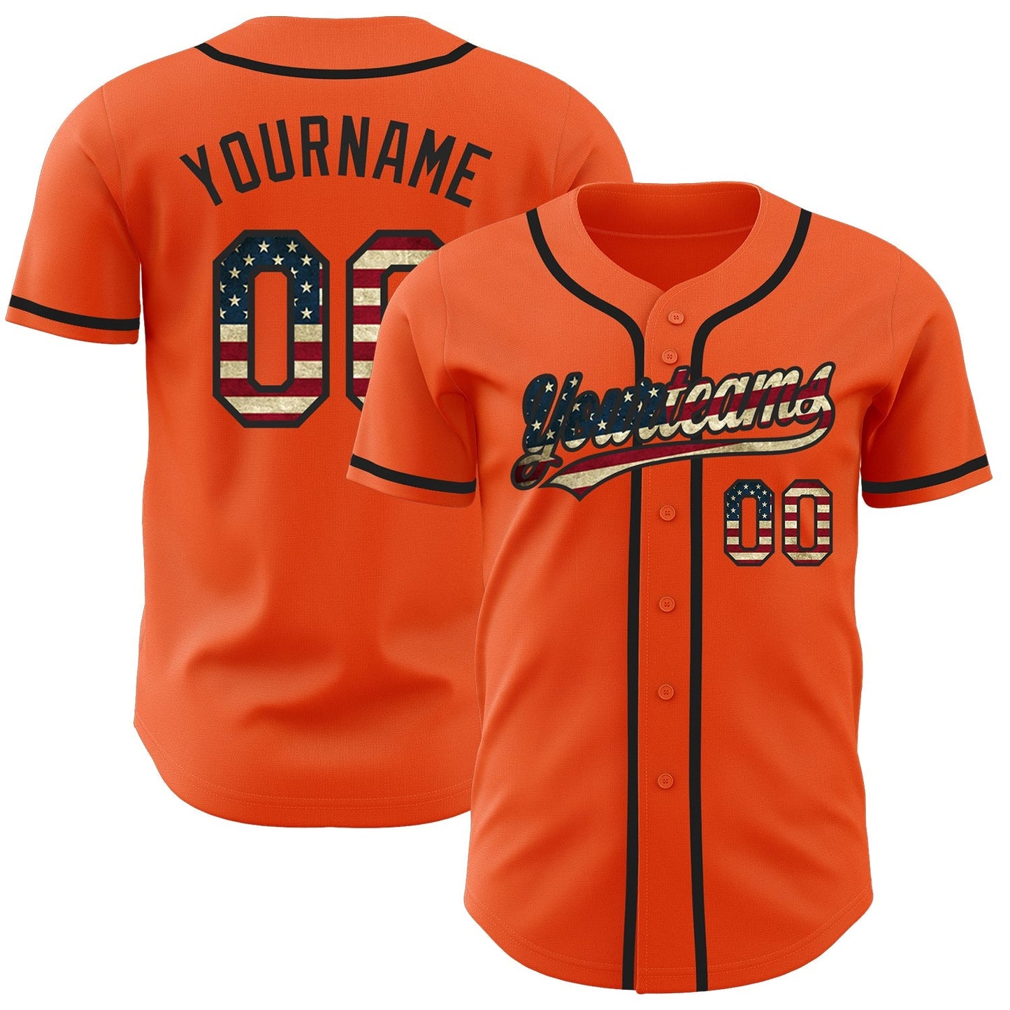 Custom Orange Vintage USA Flag-Black Authentic Baseball Jersey baseball jersey product view 1
