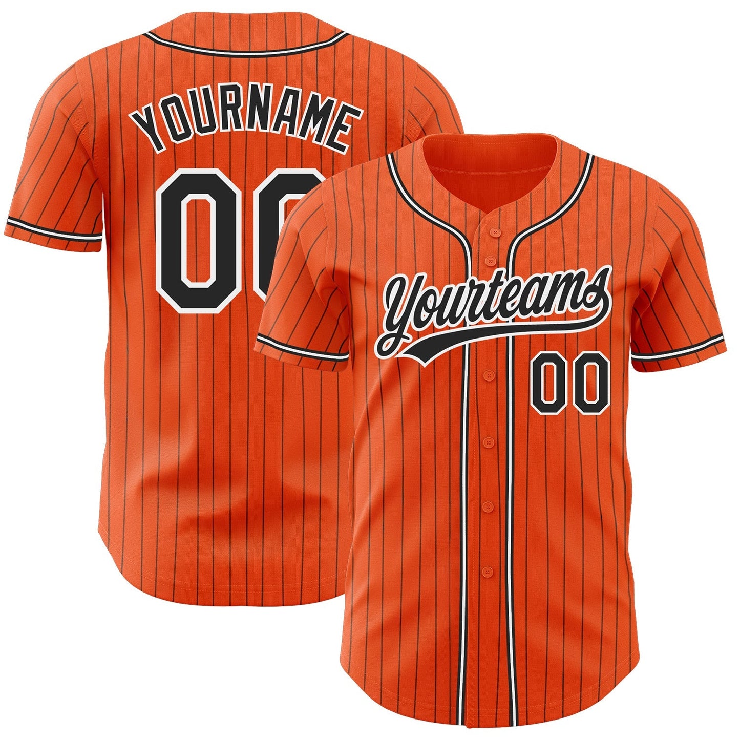 Custom Orange Black Pinstripe Black-White Authentic Baseball Jersey baseball jersey product view 1