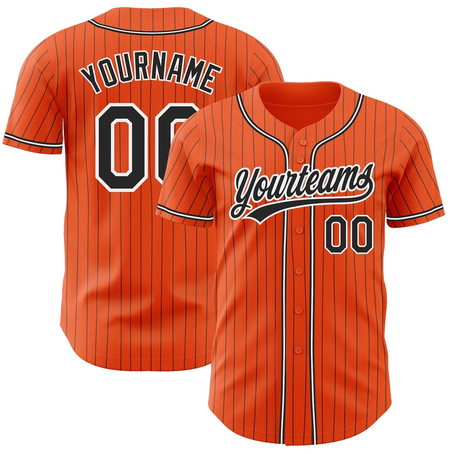 Custom Orange Black Pinstripe Black-White Authentic Baseball Jersey baseball jersey product view 1
