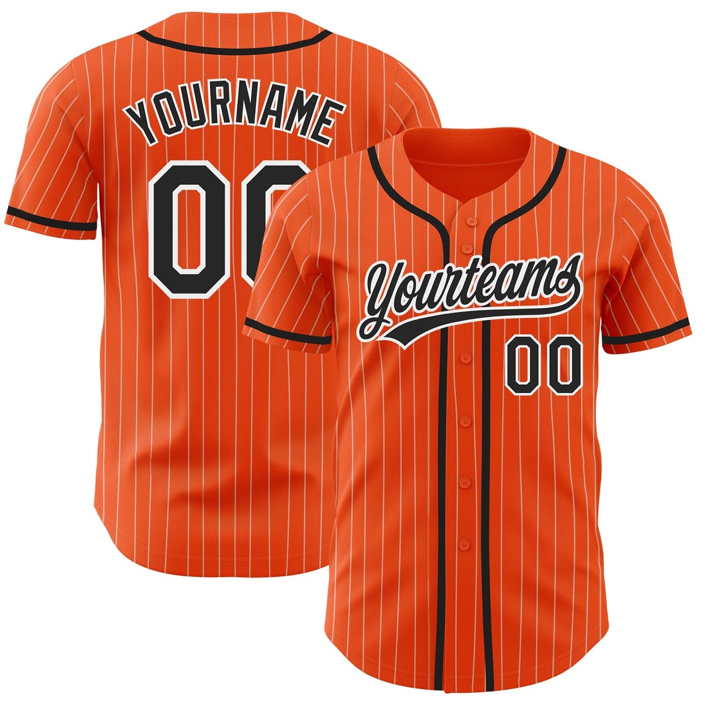 Custom Orange White Pinstripe Black Authentic Baseball Jersey baseball jersey product view 1