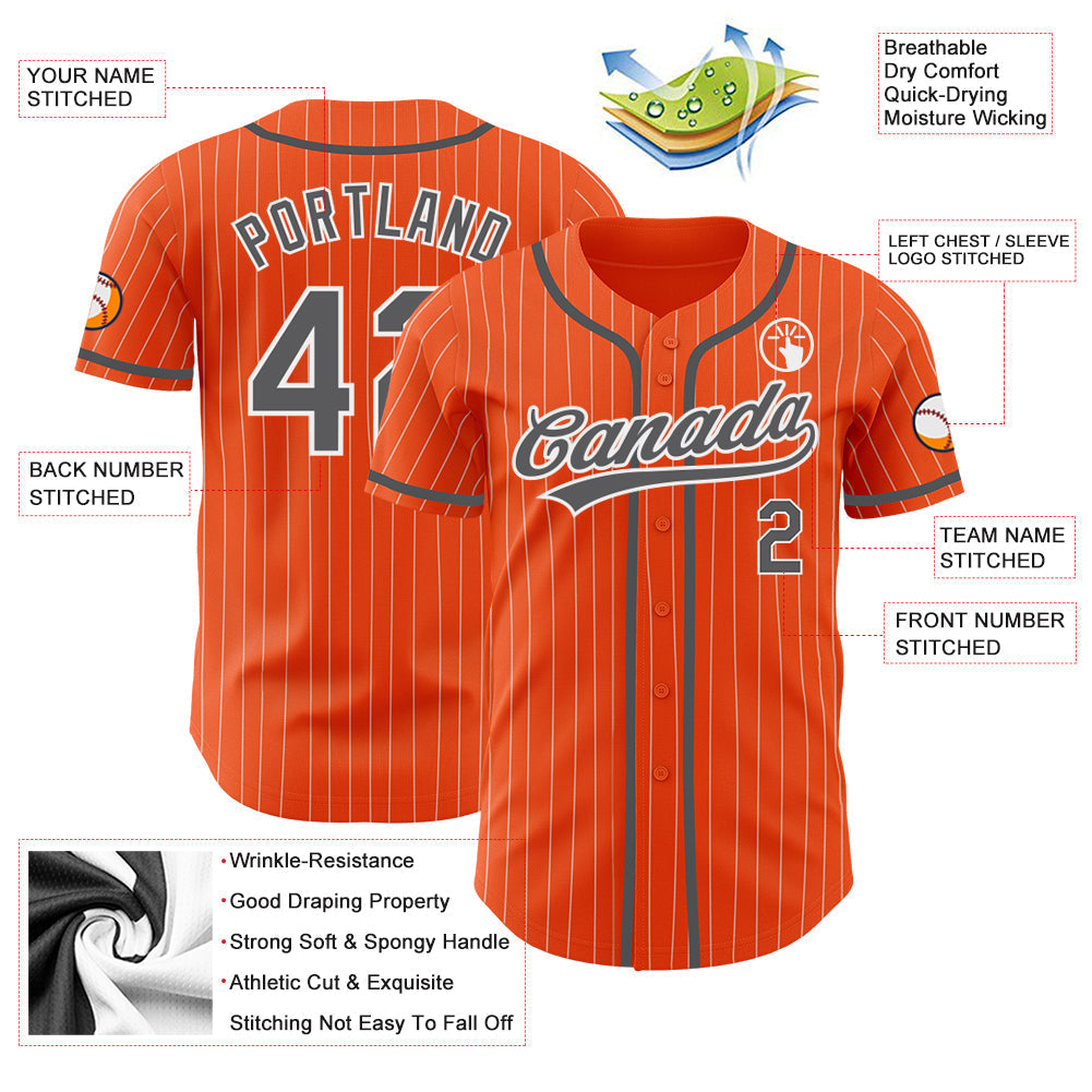 Custom Orange White Pinstripe Steel Gray Authentic Baseball Jersey baseball jersey product view 4