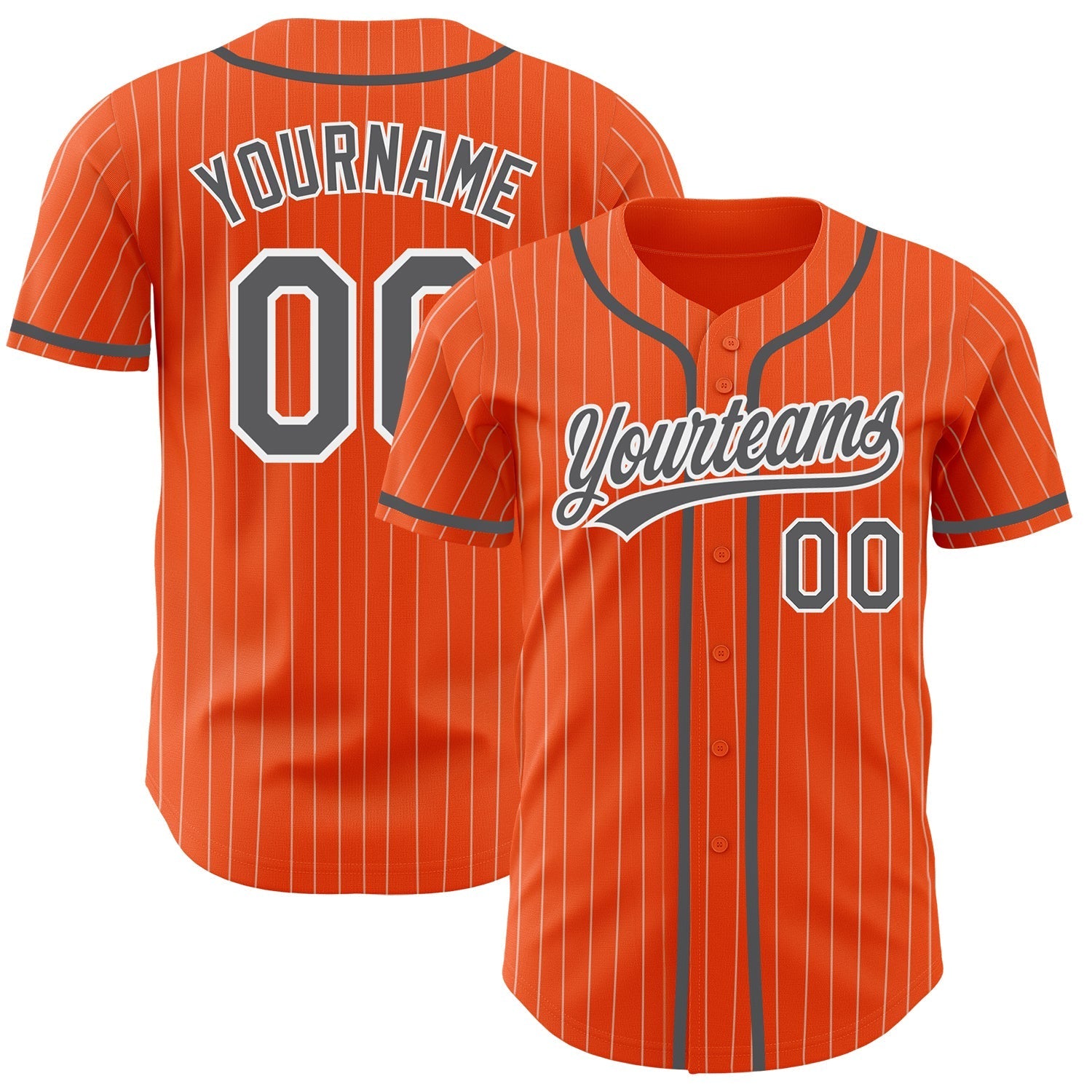 Custom Orange White Pinstripe Steel Gray Authentic Baseball Jersey baseball jersey product view 1