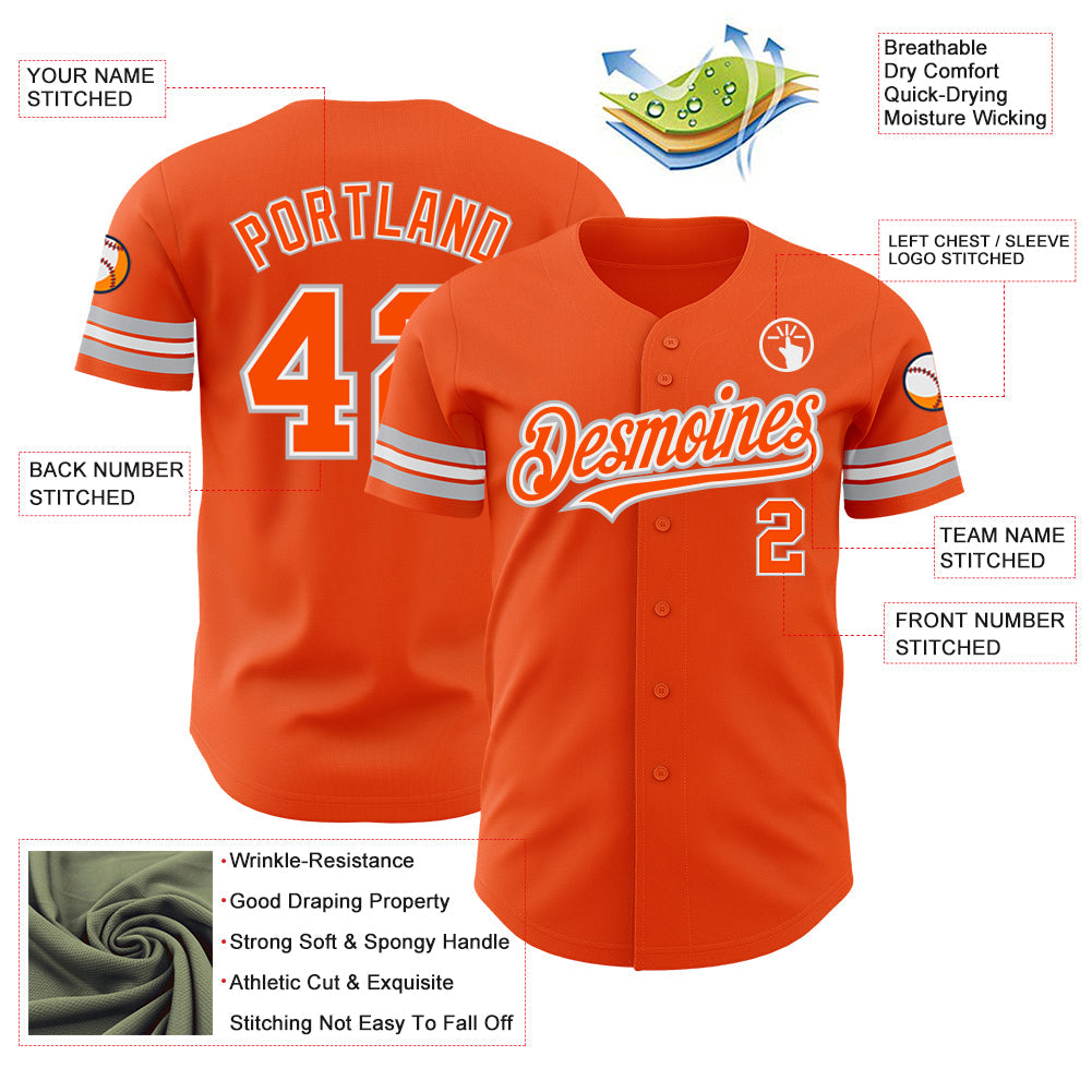 Custom Orange White-Gray Authentic Baseball Jersey baseball jersey product view 3