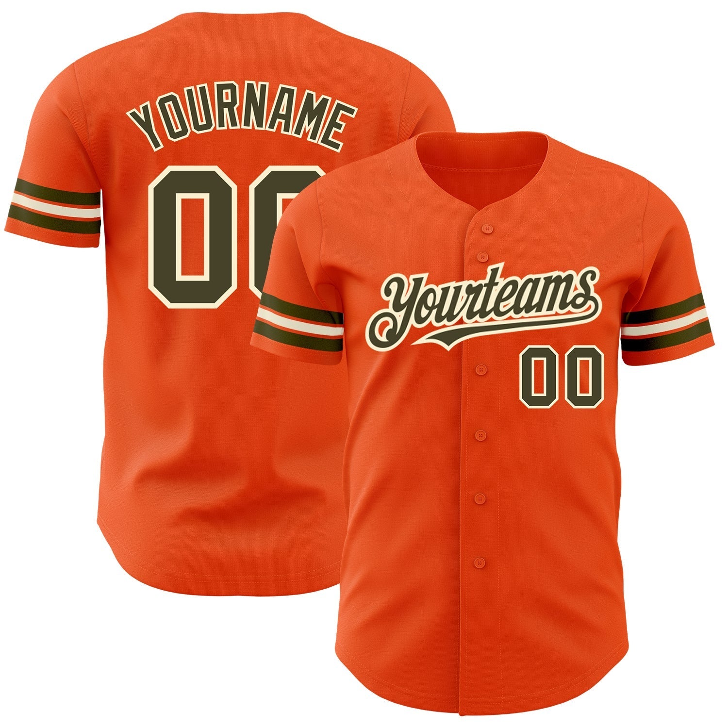 Custom Orange Olive-Cream Authentic Baseball Jersey baseball jersey product view 1