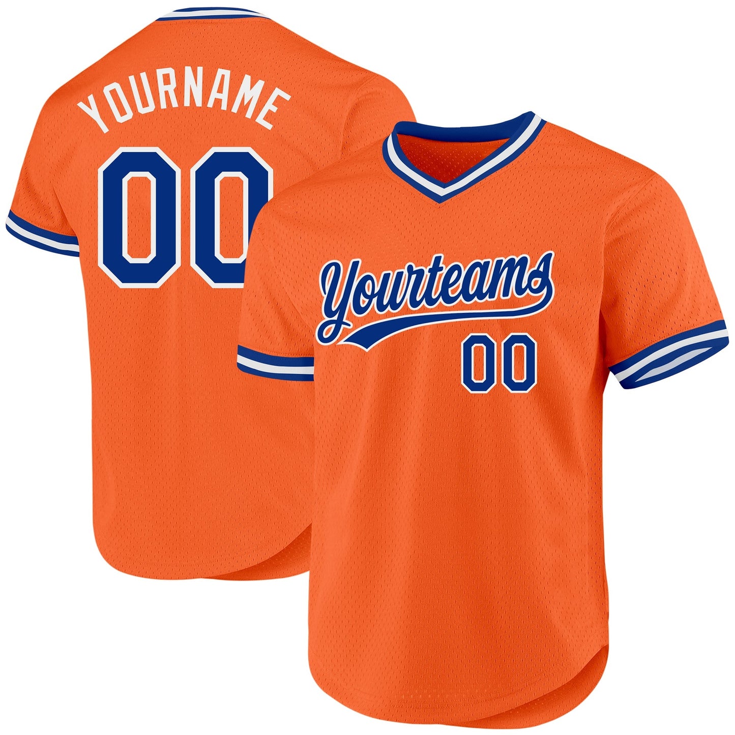 Custom Orange Royal-White Authentic Throwback Baseball Jersey baseball jersey product view 1