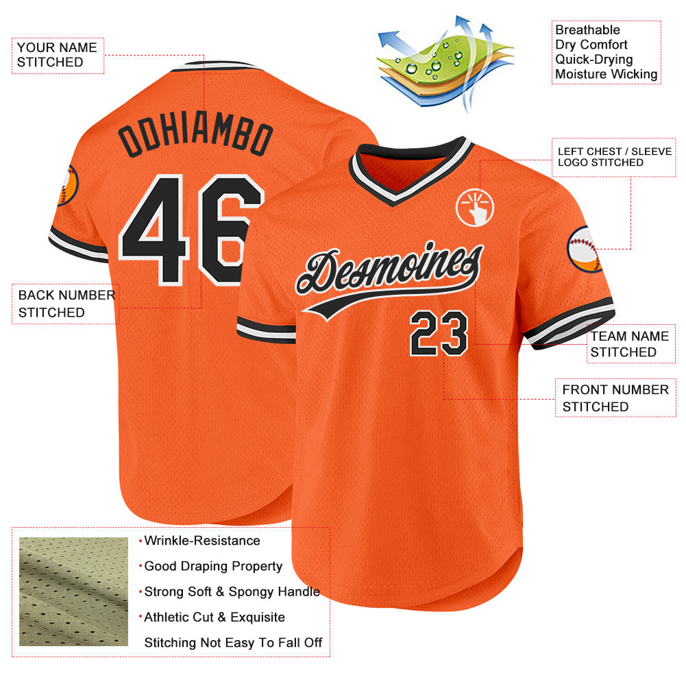 Custom Orange Black-White Authentic Throwback Baseball Jersey baseball jersey product view 3