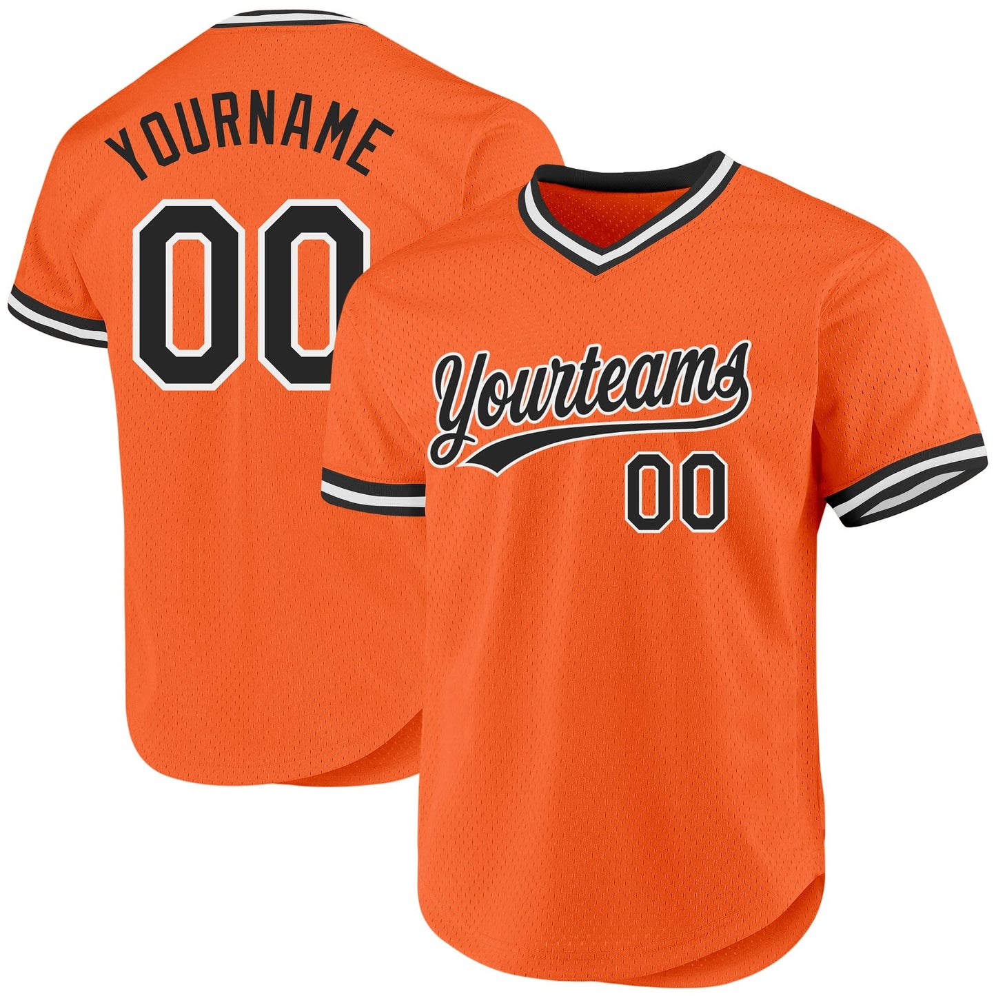 Custom Orange Black-White Authentic Throwback Baseball Jersey baseball jersey product view 1