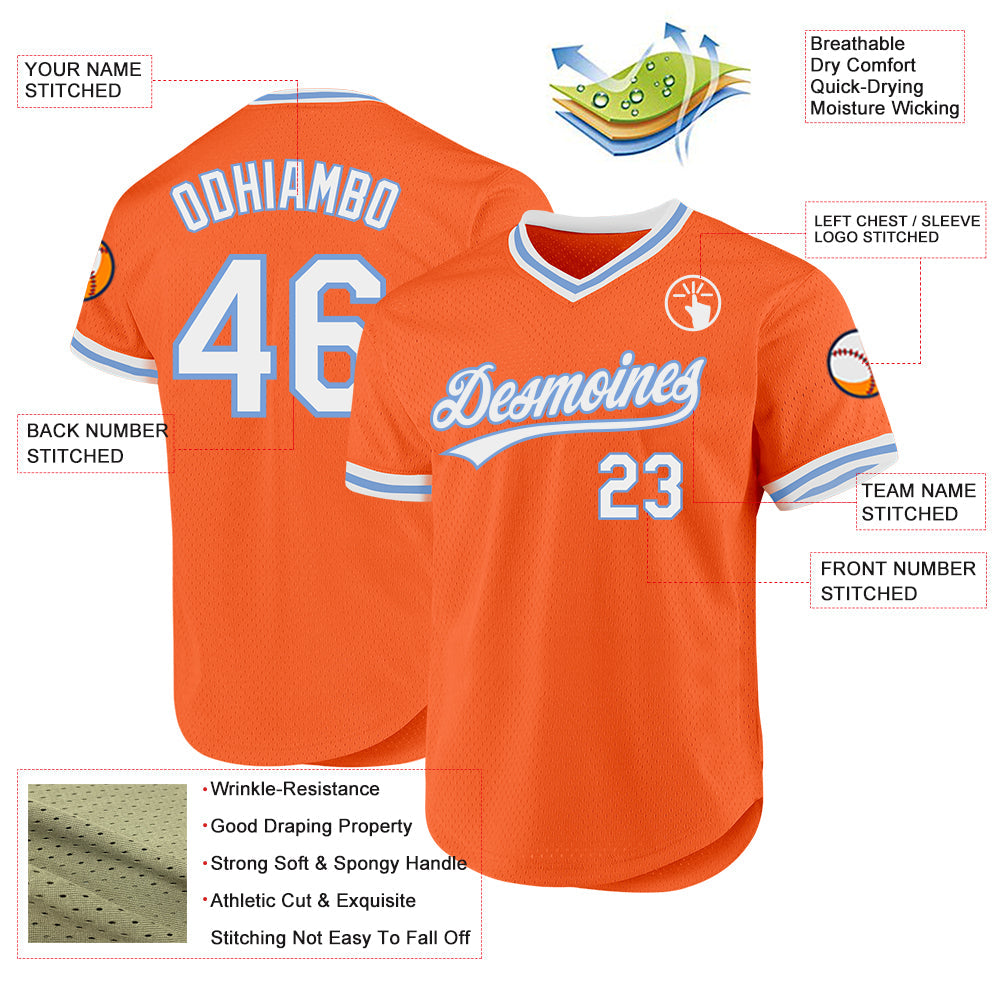 Custom Orange White-Light Blue Authentic Throwback Baseball Jersey baseball jersey product view 3