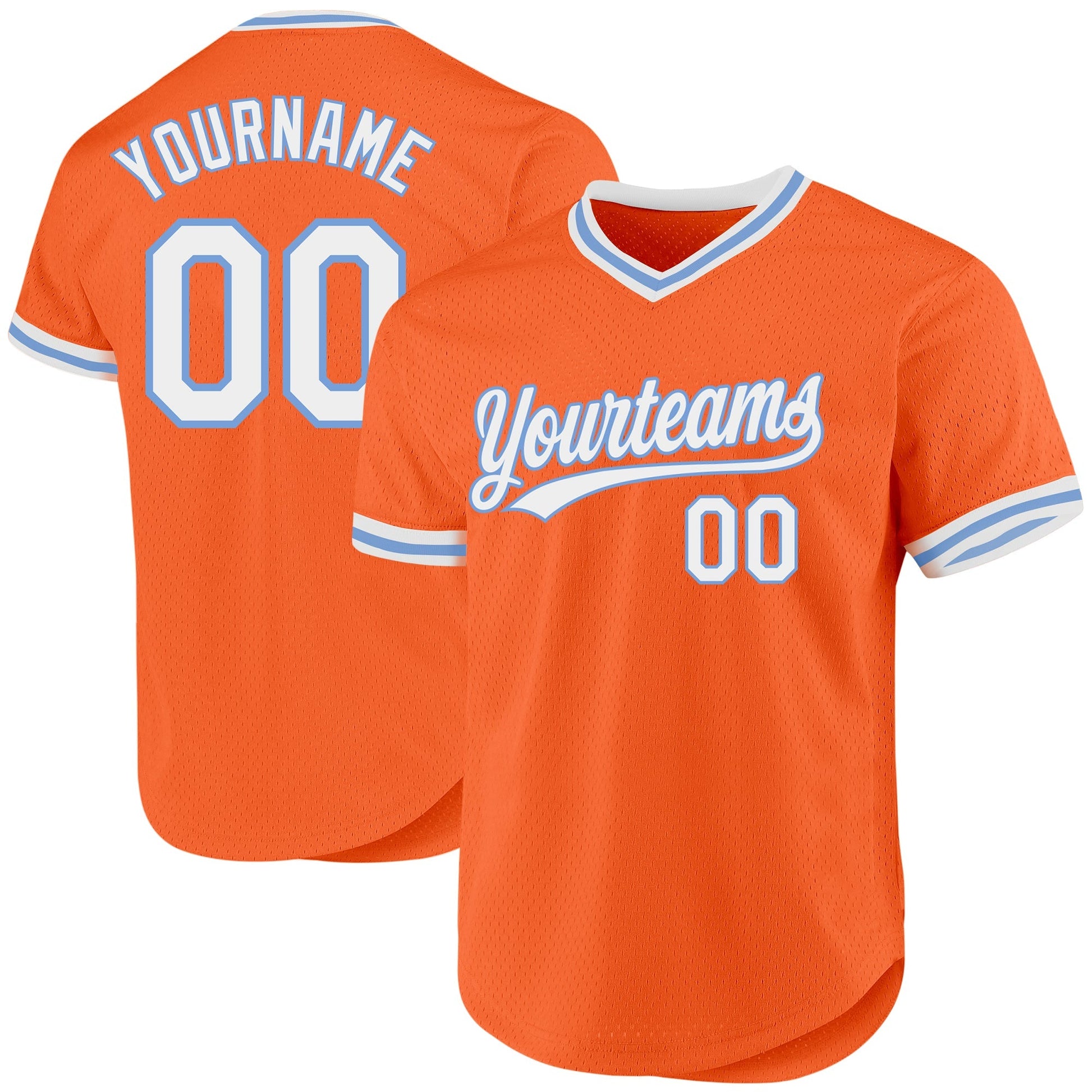 Custom Orange White-Light Blue Authentic Throwback Baseball Jersey baseball jersey product view 1