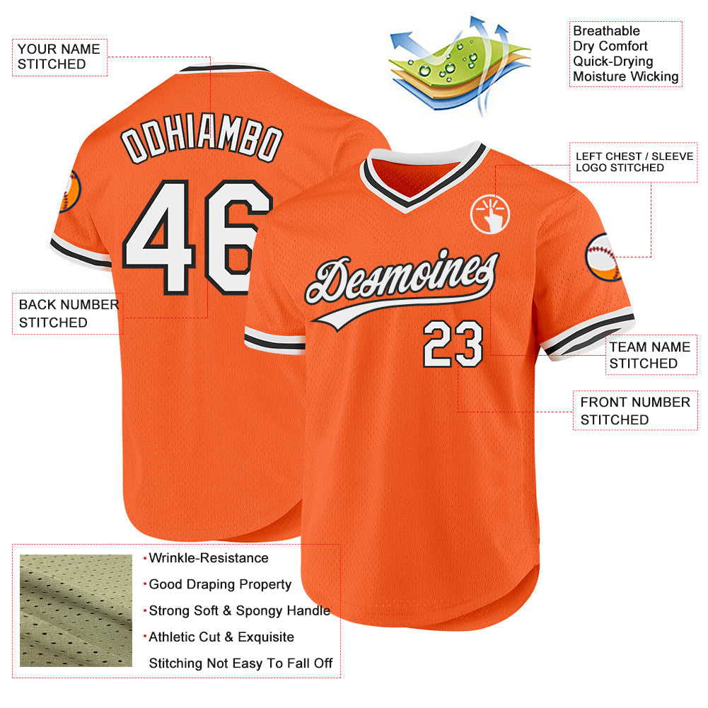 Custom Orange White-Black Authentic Throwback Baseball Jersey baseball jersey product view 3