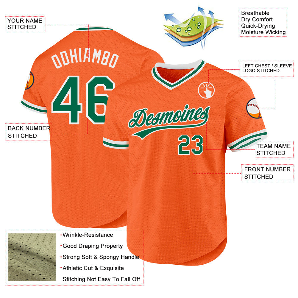 Custom Orange Kelly Green-White Authentic Throwback Baseball Jersey baseball jersey product view 3