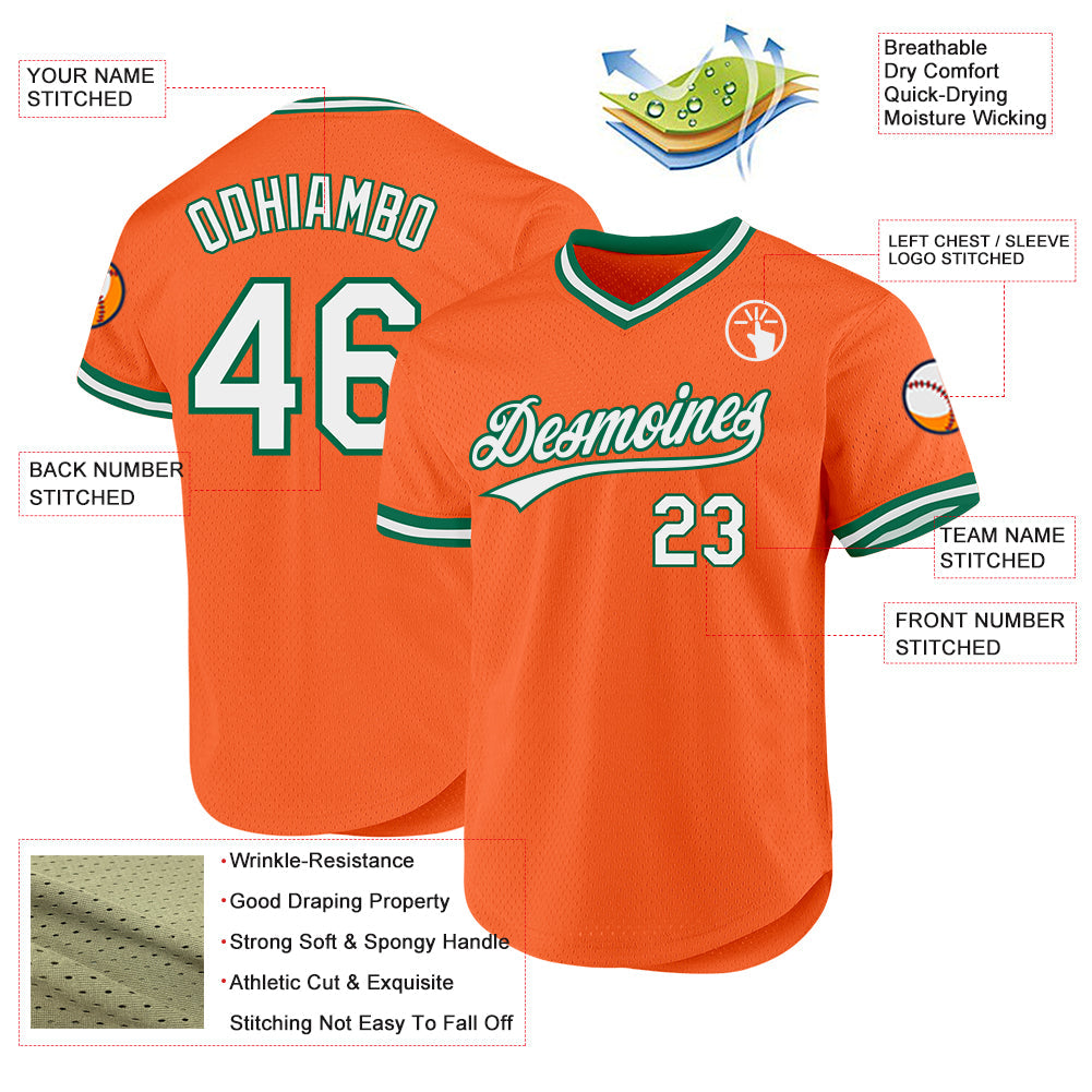Custom Orange White-Kelly Green Authentic Throwback Baseball Jersey baseball jersey product view 3