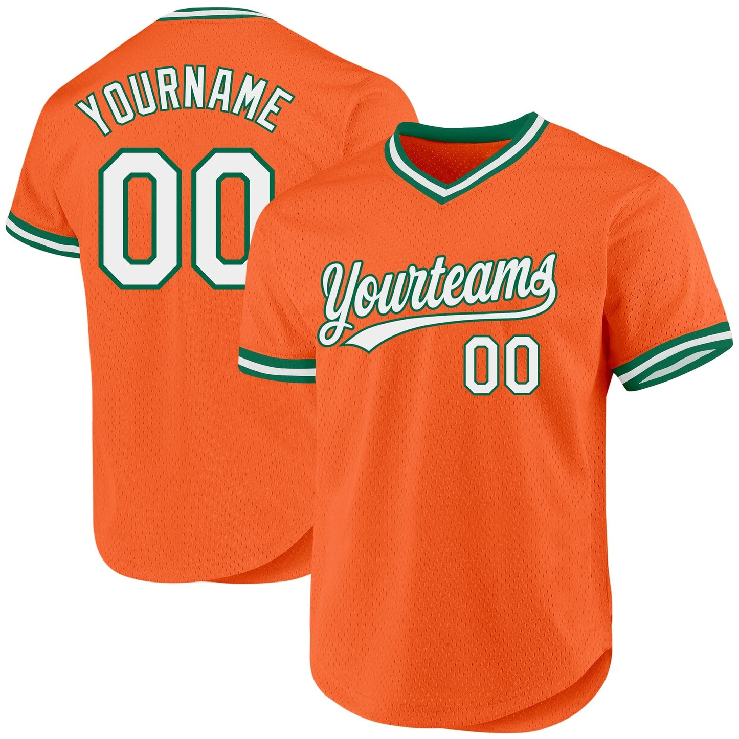 Custom Orange White-Kelly Green Authentic Throwback Baseball Jersey baseball jersey product view 1
