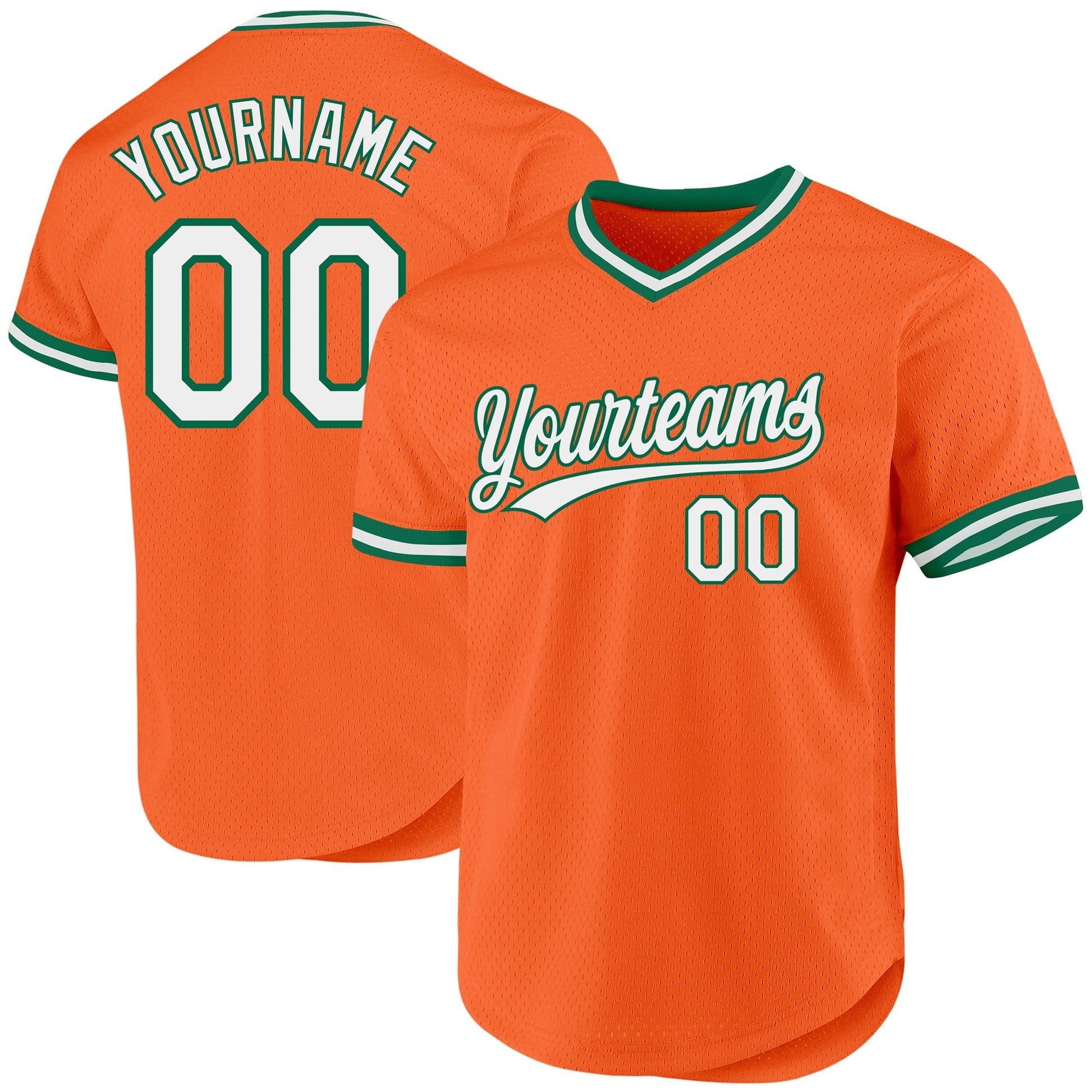 Custom Orange White-Kelly Green Authentic Throwback Baseball Jersey baseball jersey product view 1