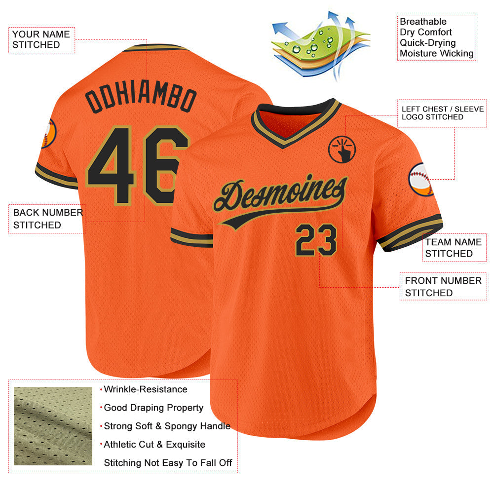 Custom Orange Black-Old Gold Authentic Throwback Baseball Jersey baseball jersey product view 3