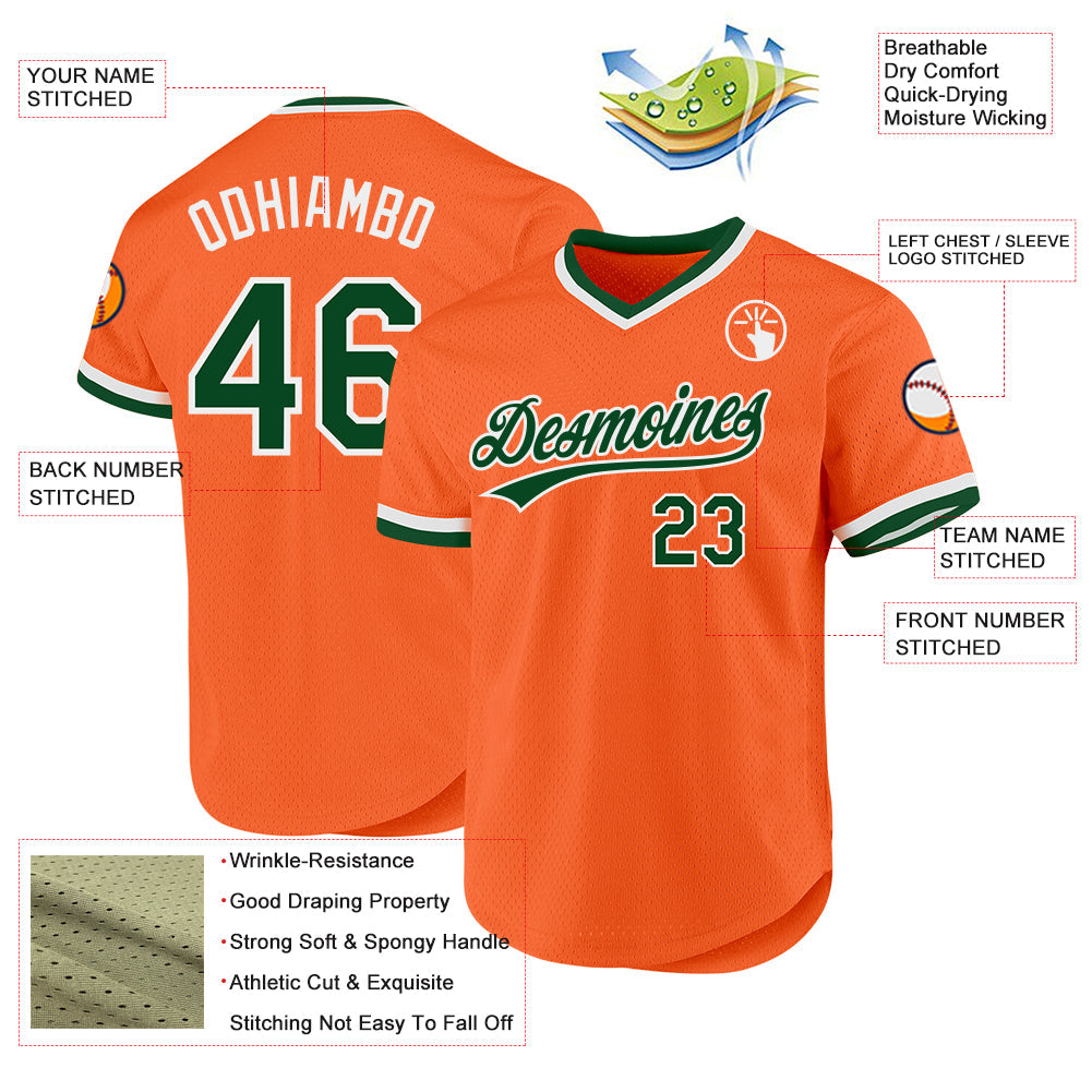 Custom Orange Green-White Authentic Throwback Baseball Jersey baseball jersey product view 3