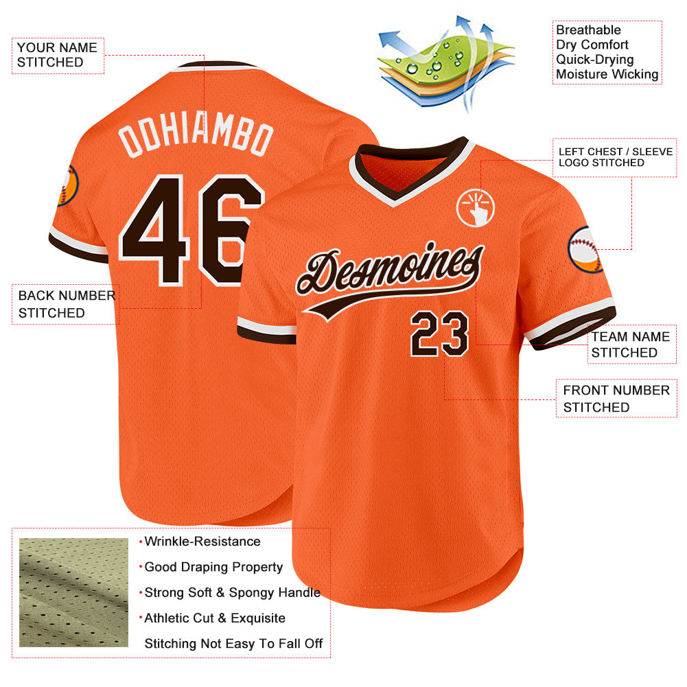 Custom Orange Brown-White Authentic Throwback Baseball Jersey baseball jersey product view 3