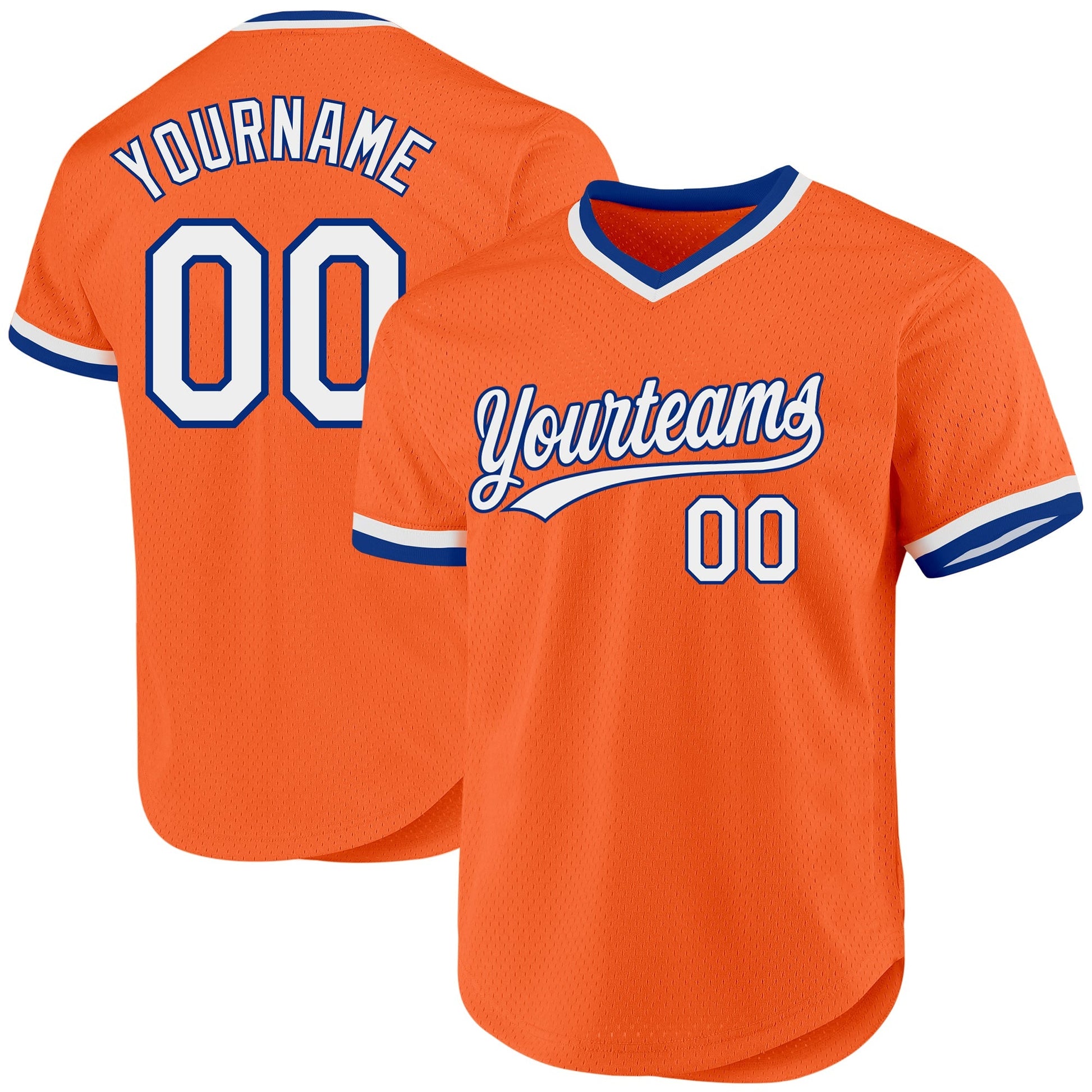 Custom Orange White-Royal Authentic Throwback Baseball Jersey baseball jersey product view 1