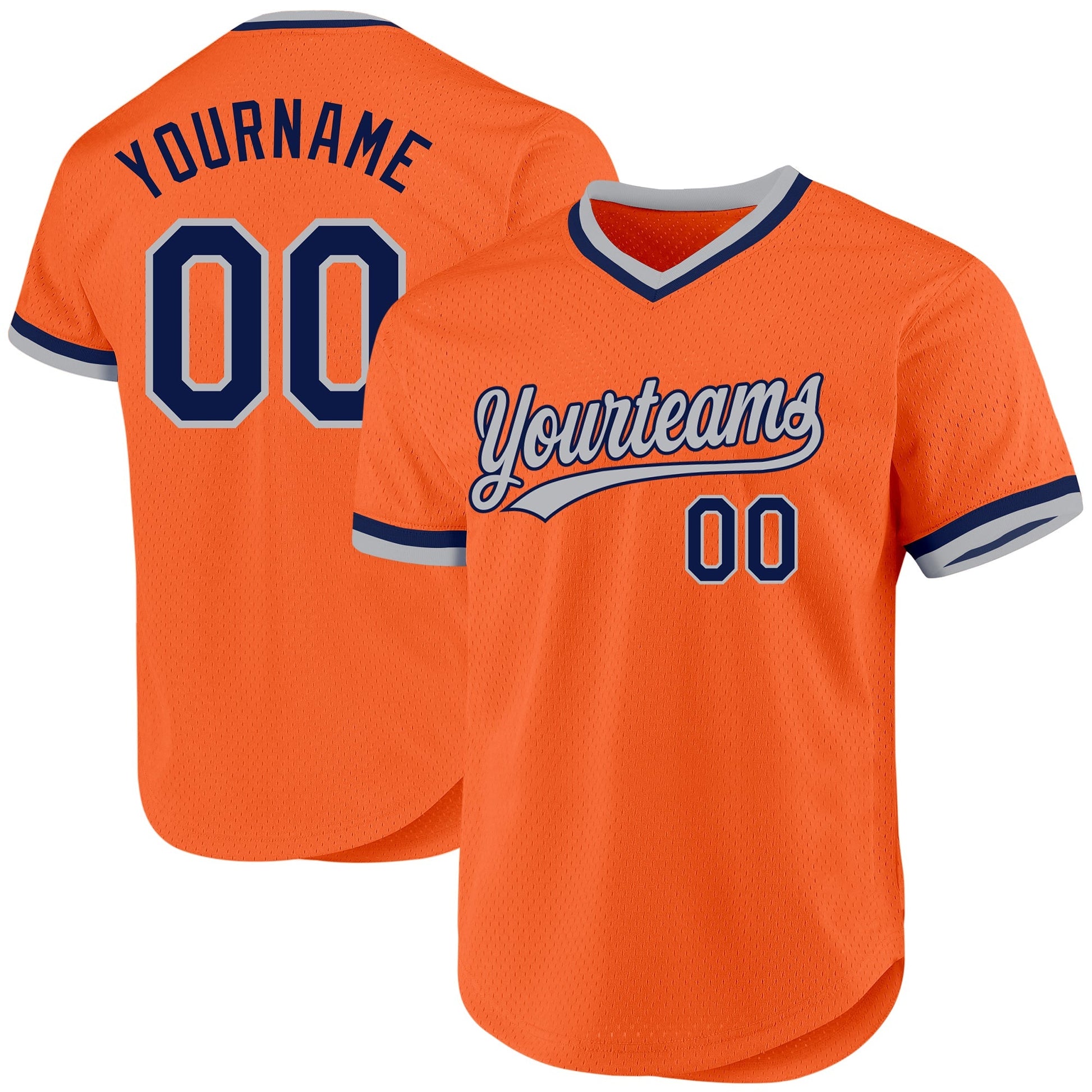 Custom Orange Navy-Gray Authentic Throwback Baseball Jersey baseball jersey product view 1